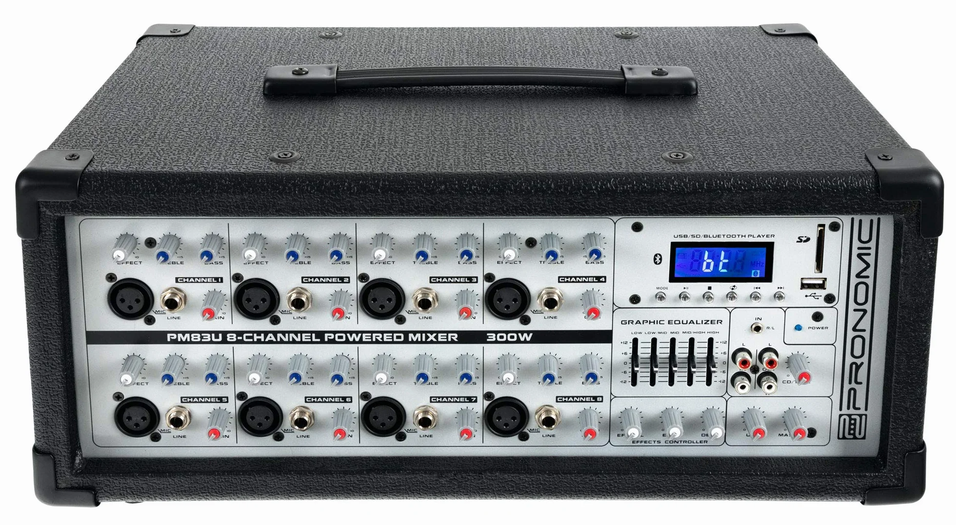 Pronomic PM83U 8-Kanal Powermischer mit USB/SD/Bluetooth MP3-Player (Live Mischpult mit integriertem Verstärker, Digitales Effektgerät, 300W)