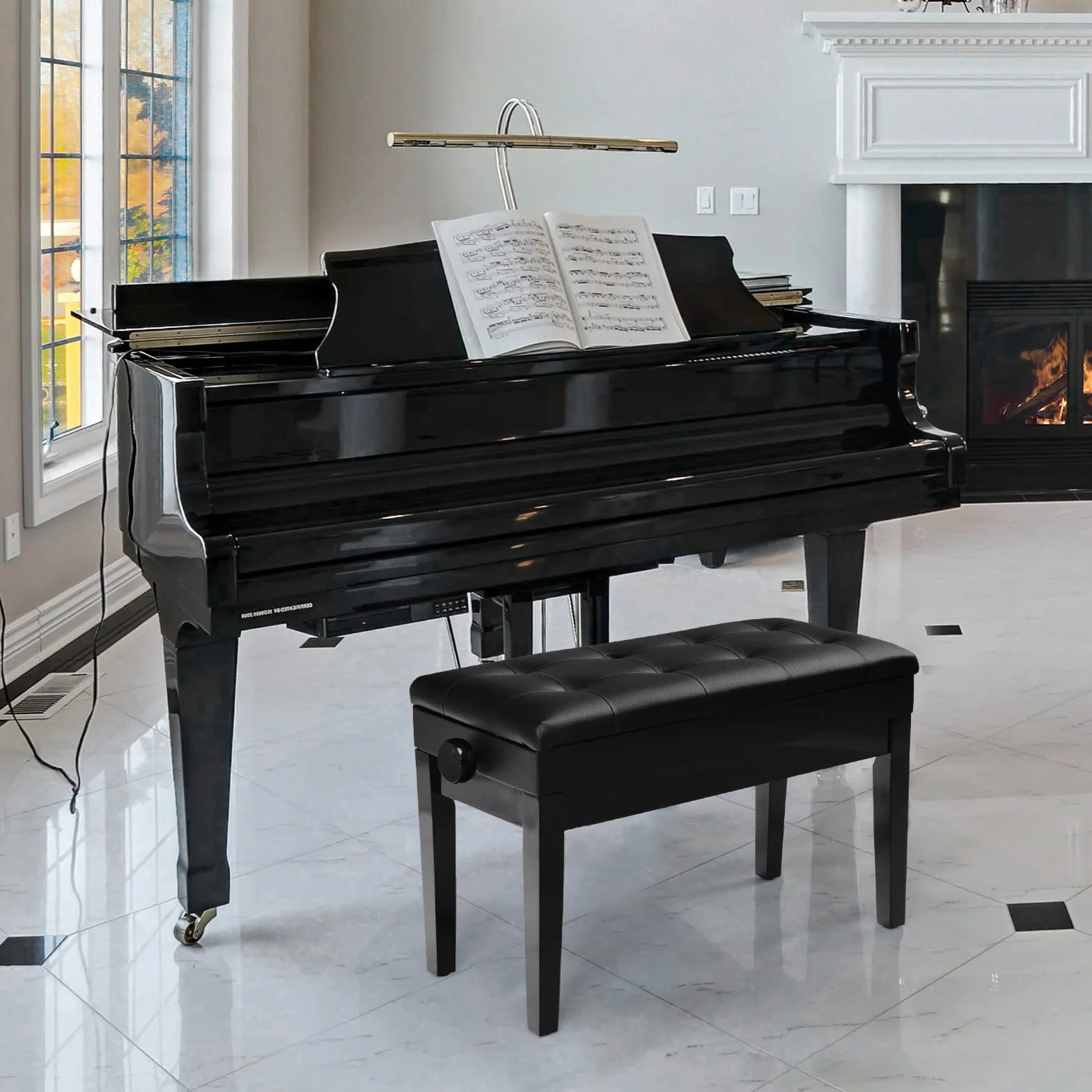 LIFEZEAL Doppelter Klavierhocker, Klavierbank höhenverstellbar, Klavierstuhl mit Aufbewahrungsbox, Pianobank Piano Hocker für 2 Personen, Schwarz