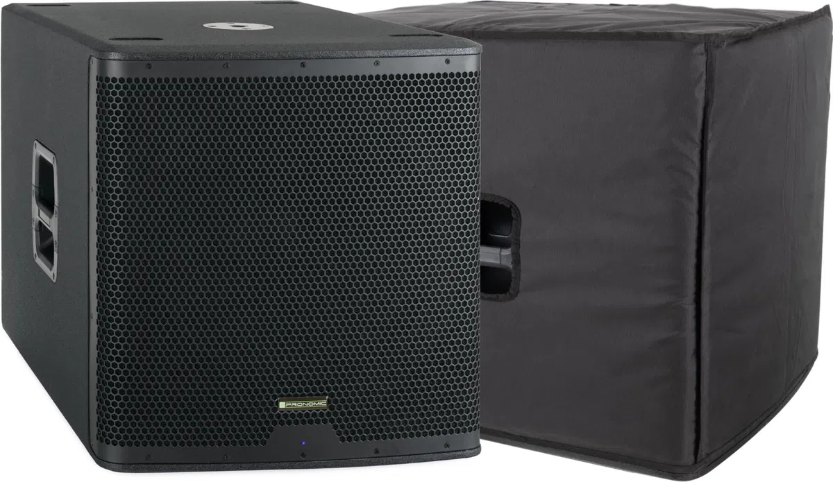 Pronomic C-118SA Aktiv Subwoofer + Cover Set - 1600 Watt Leistung - 18" Lautsprecher mit 3" Schwingspule - Frequenzbereich: 30-200 Hz - 4 DSP-Presets - Max. SPL: 126 dB - inklusive Schutzhülle