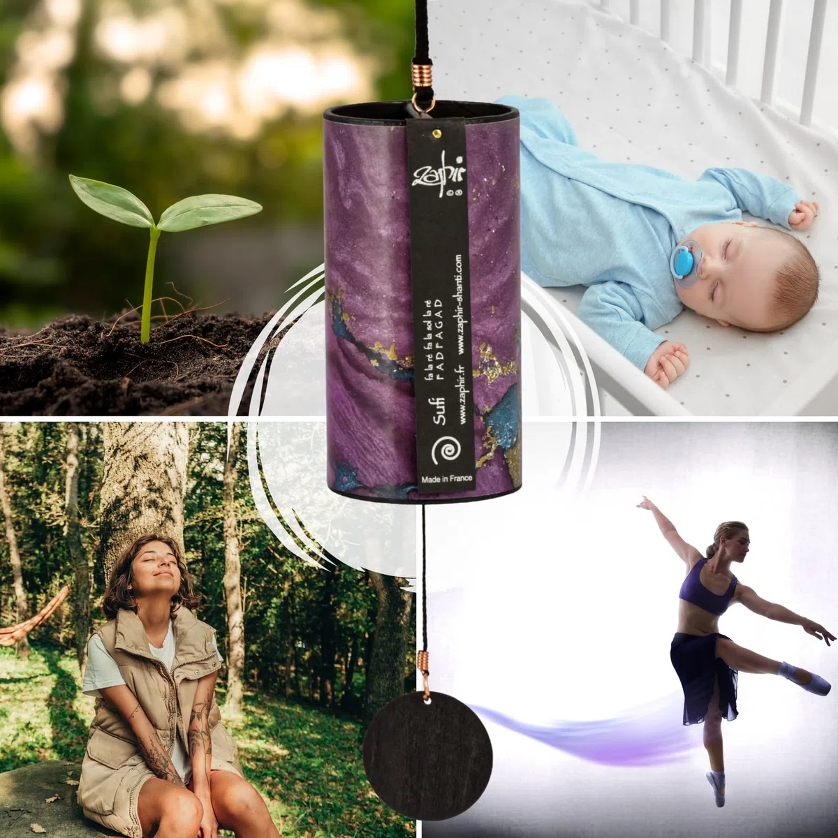 Zaphir Klangspiel Sufi mit Ständer - Klangspielständer Tipi aus Buchenholz - 50 cm Höhe für Yoga, Kinder zur Entspannung und Meditieren