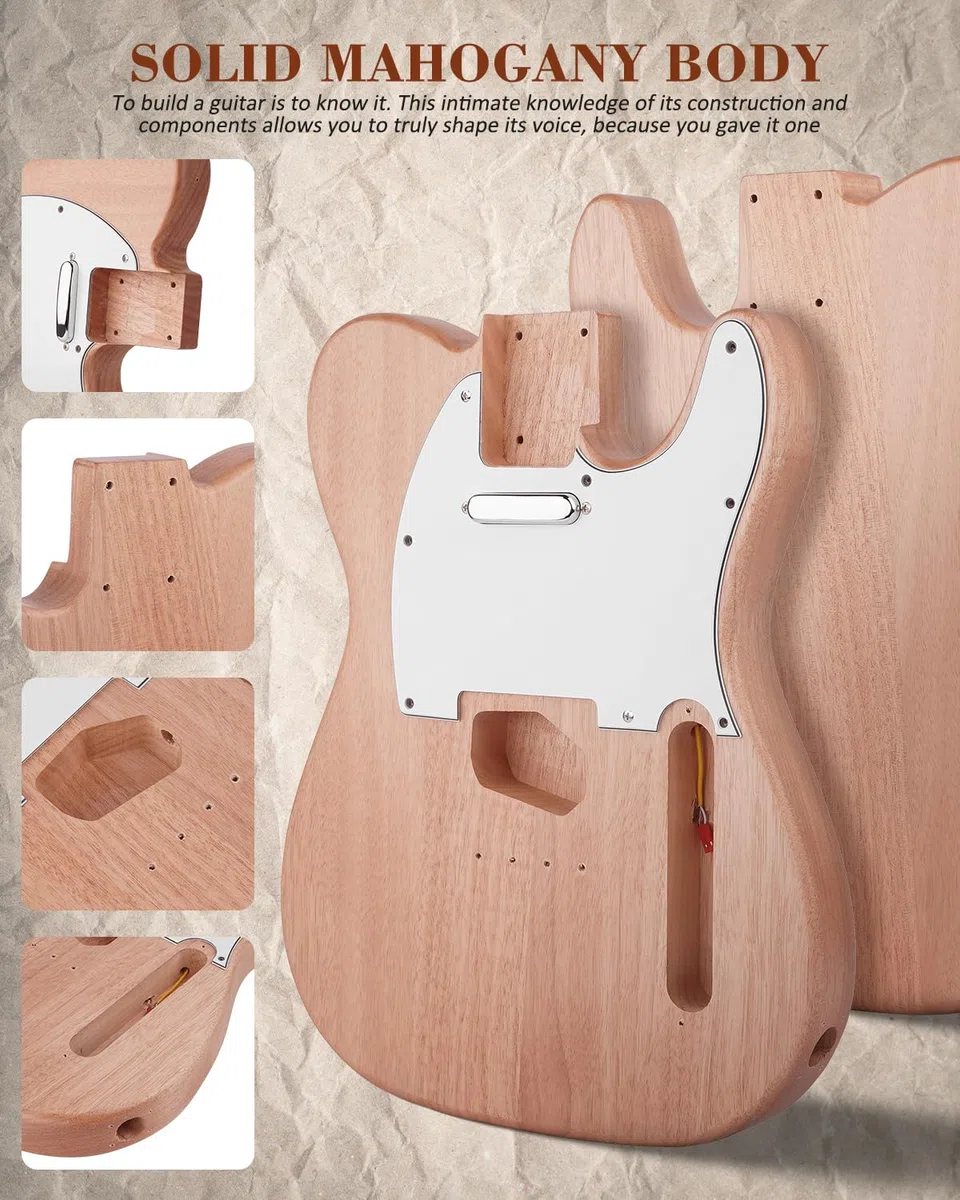 STRICH DIY E-Gitarre Kit, TL-Style Mahagonikorpus & Ahornhals mit SS-Tonabnehmern, einfach zu montierendes Kit mit allen Teilen - bauen Sie Ihre eigene E-Gitarre STL-D10