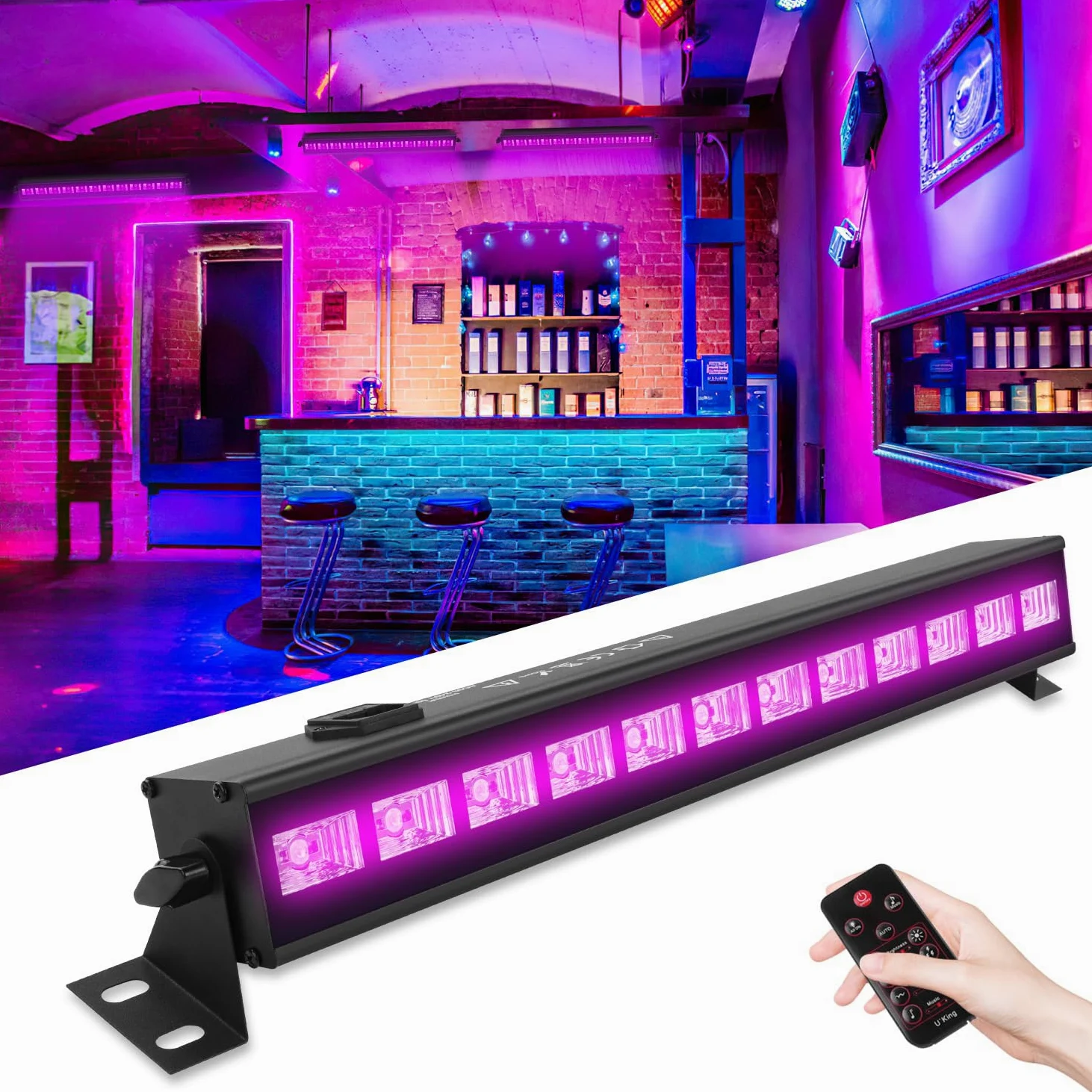UV Beleuchtung, UKing Schwarzlicht LED mit 12 x 3W UV LED Bar Lichteffekte mit Fernbedienung Partylicht für DJ Disco Karneval Halloween und Weihnachten Bühnenbeleuchtung, 1PC