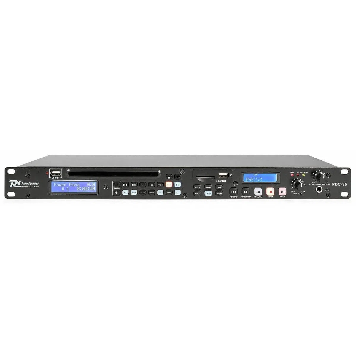 Power Dynamics PDC-35 DJ Party PA Media-Player-Rekorder CD-Player (USB-SD, Aufnahmefunktion, 19 Zoll - 1HE Rack-Einbau) schwarz