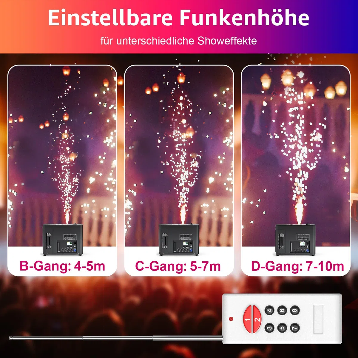 2400W Pyrotechnikmaschinen mit Flightcase, 6 LED Perlen Nebelmaschine d-mx512 Cold Spark Machine Bühneneffekt Wunderkerze mit Funkfernbedienung für Hochzeit Party DJ Bühne Live