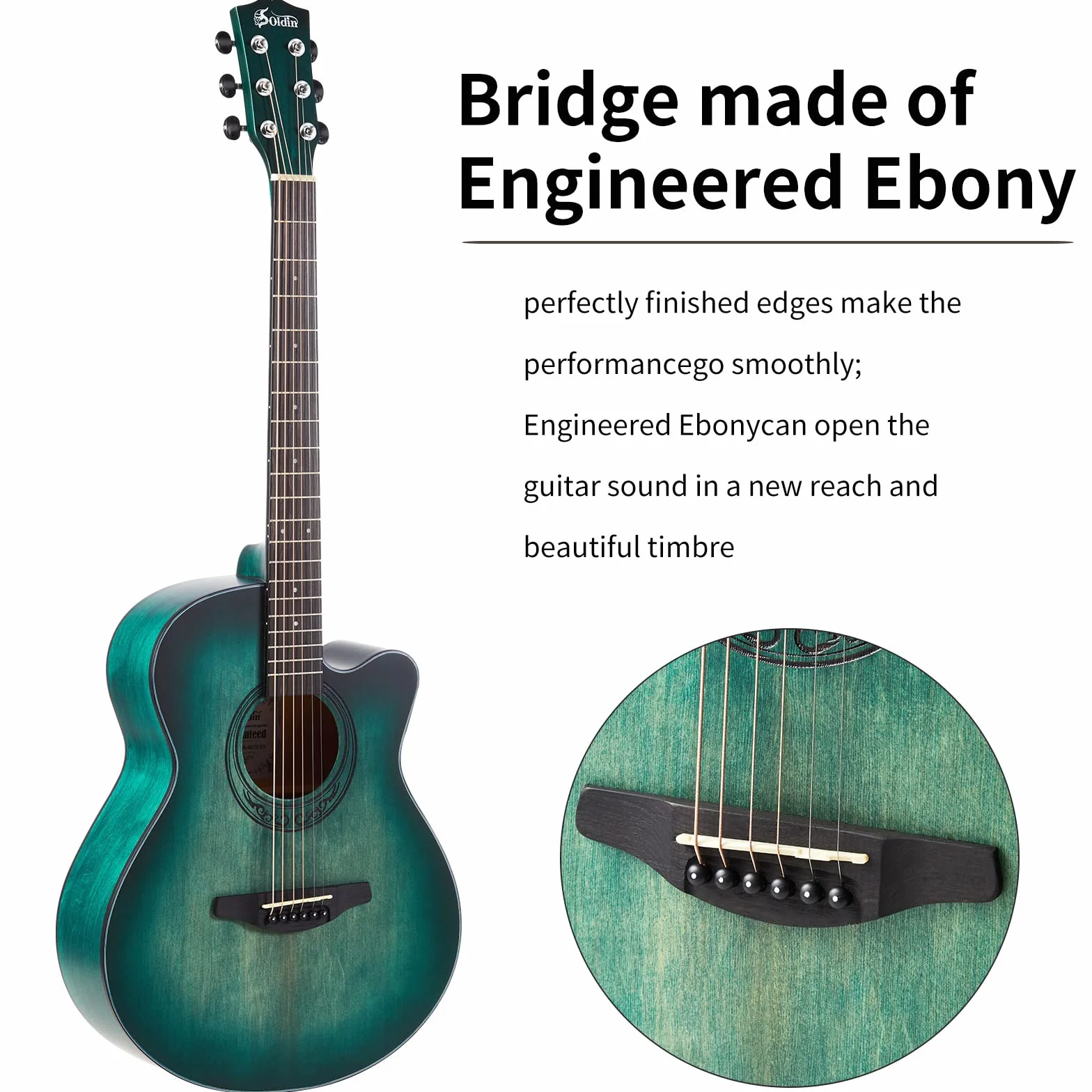 40 Zoll Akustikgitarre Premium Massive Fichtendecke Guitarre Bundle Kit mit Gigbag,Gitarrenständer,Stimmgerät,Gurt,Kapodaster,Saiten,Reinigungstuch und Plektren (Nilblau)