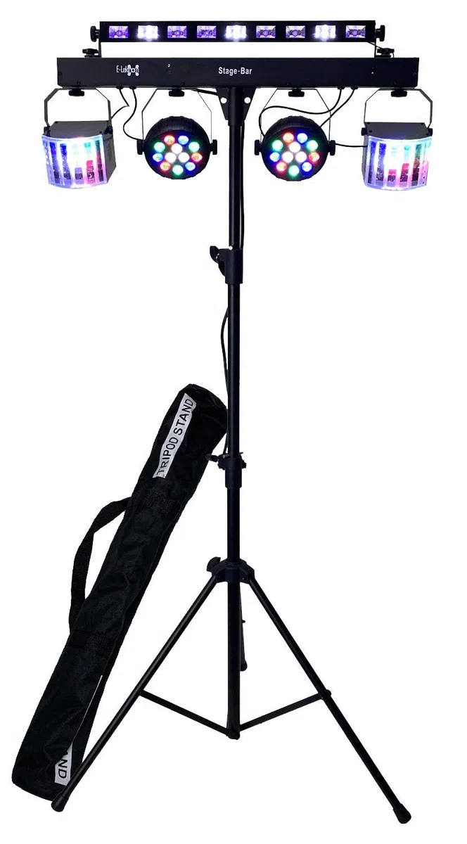 E-Lektron STAGE-BAR 5-fach LED RGBW & UV DMX Lichteffekt Lichtanlage Set mit Stativ, inkl. Tragetasche