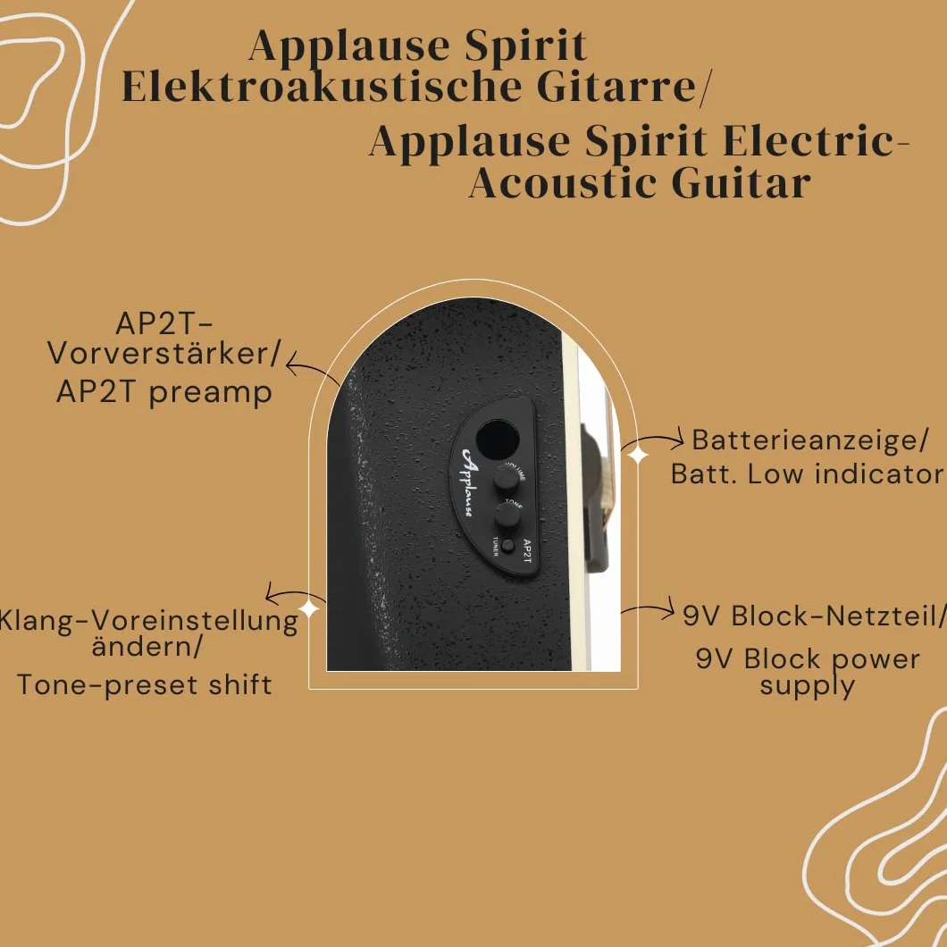 Applause E-Akustikgitarre Spirit - selektierte Fichtendecke - Mid-depth Lyrachord Body - Cutaway - AP2T Preamp + Tuner - Natur - AAE-044-4S