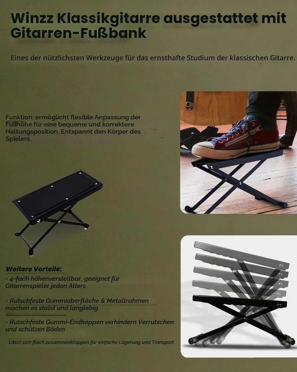 Winzz Konzertgitarre 4/4 Erwachsene, Klassische Gitarre Anfänger Set für Kinder ab 11+ Jahre - Schwarz Glänzend (39 Zoll)