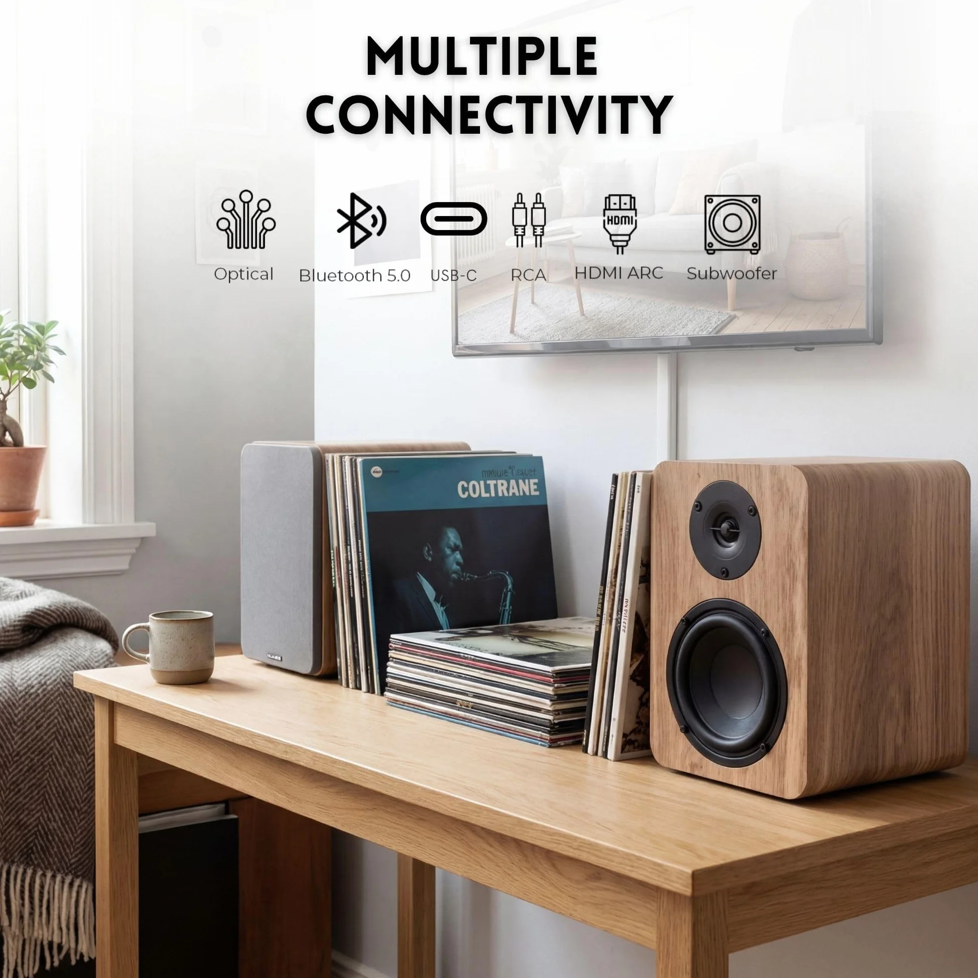 VULKKANO A4 ARC MKII Autoamplifizierte Lautsprecher mit 4" Woofer, Bluetooth 5.0, HDMI ARC, Optik, RCA, USB, mit Subwoofer-Ausgang, Studiomonitore mit elegantem Design, Farbe Braun