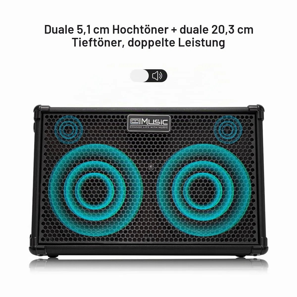 Coolmusic BP60D 60 W x 2 Lautsprecher batteriebetriebener Verstärker für Akustikgitarre, tragbarer Bluetooth-Lautsprecher mit Reverb Chorus Delay-Effekt, 7 Eingänge
