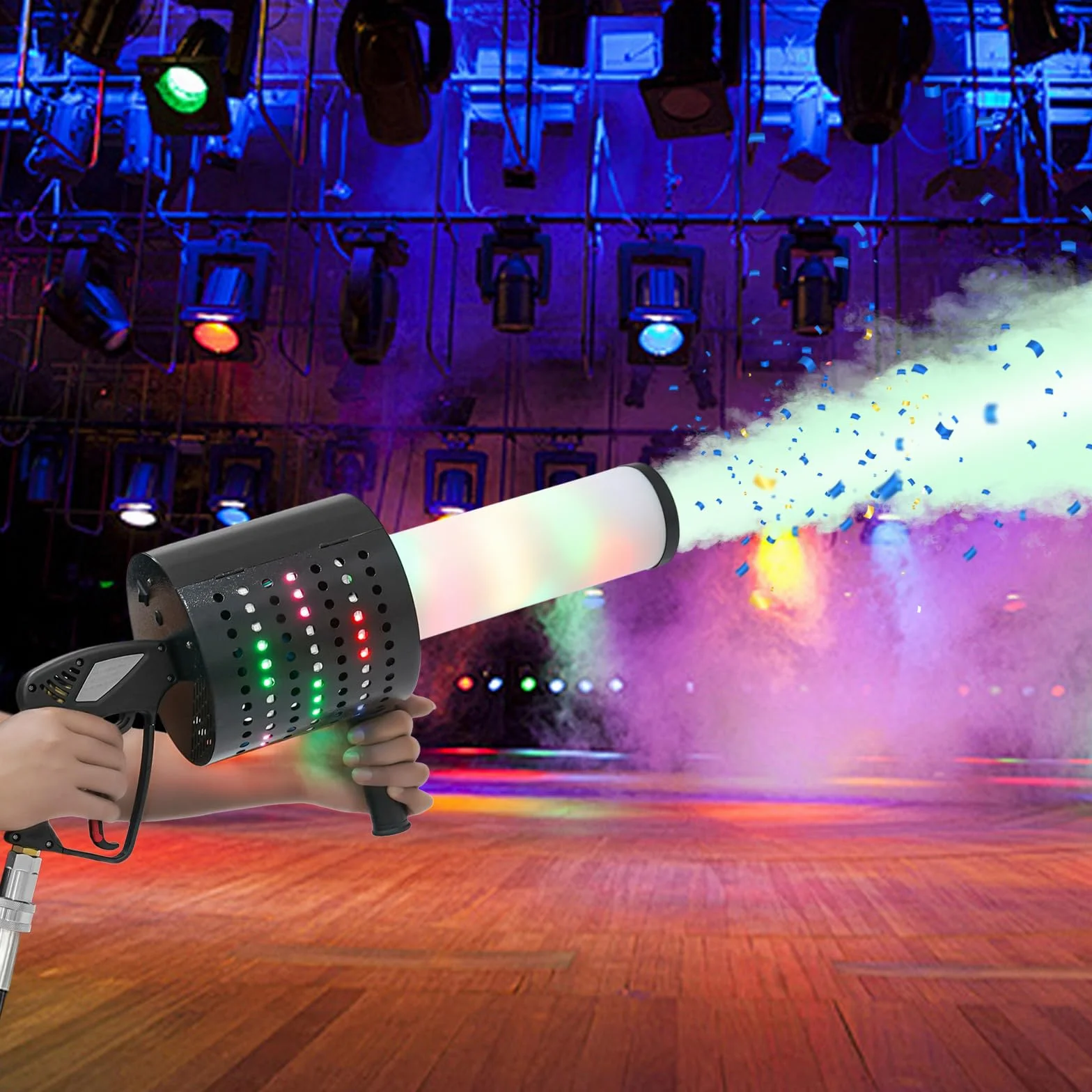 220V Konfetti-Maschinen, Handgeführte Konfetti Maschine, 7 Farben CO ₂ Professionelle Konfetti Maschine, Nebel Farbe Papier Jet Maschine für Party Hochzeit Bühne Konzerte