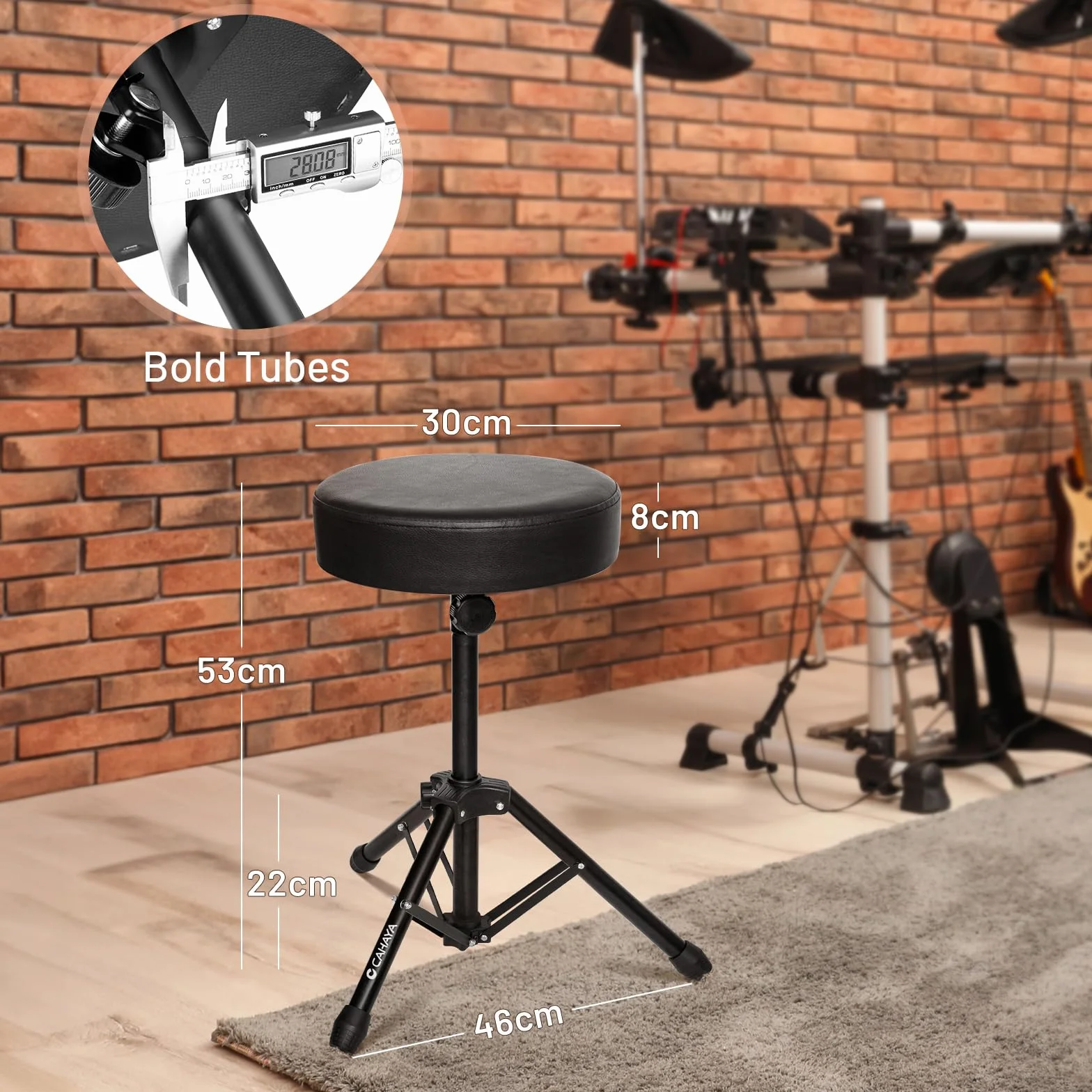 CAHAYA 6,5 cm Extra Dick Gepolsterter Schlagzeughocker: 168kg Superbelastbar Trommelhocker, Klappbar Drum Hocker, Schwarz, CY0334 Aktualisierung