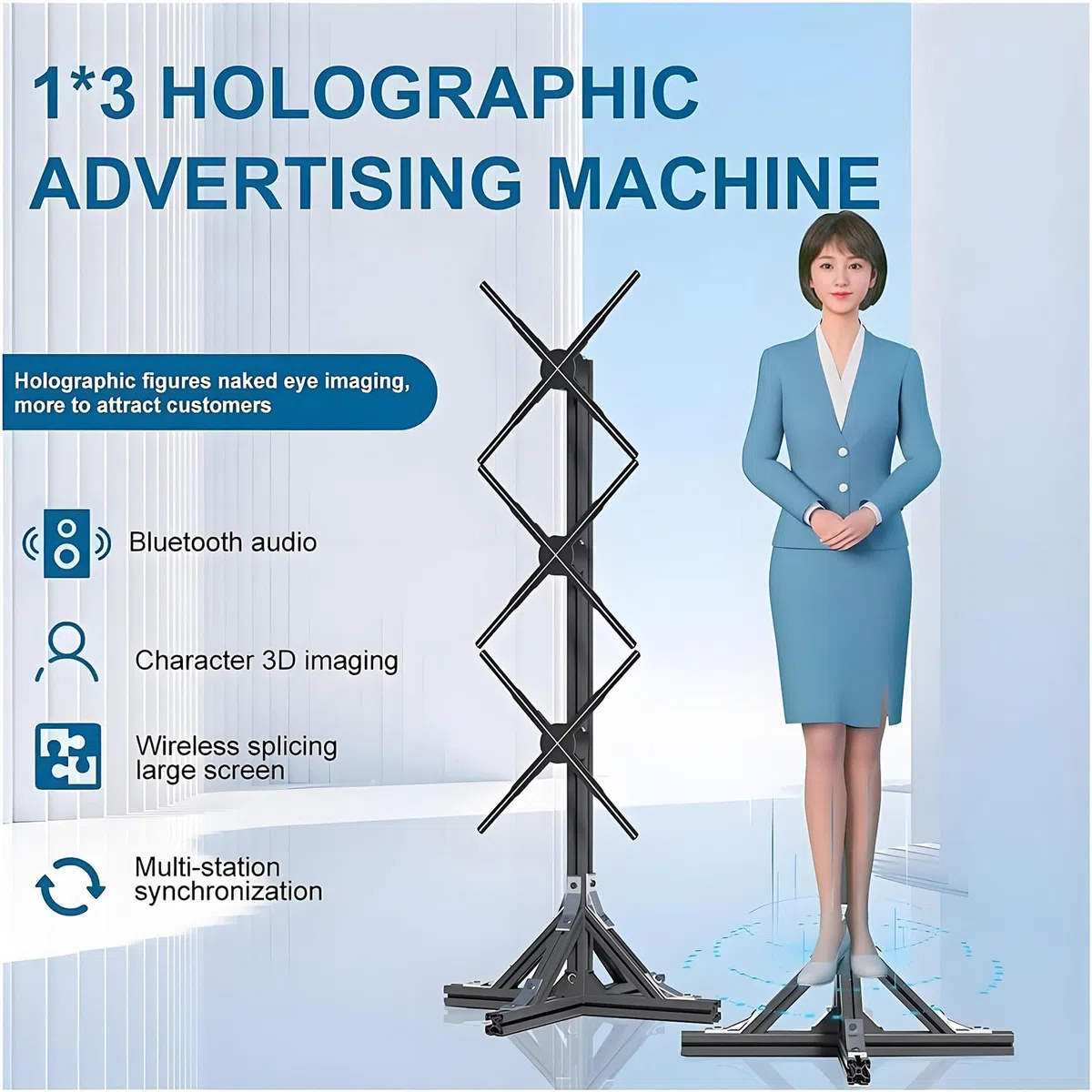 3D-Hologramm-Ventilator Hologramm-Projektor, 3 X 56 cm Große Ventilatoren Mit Bluetooth, Fernbedienung, Für Led-Hologramm-Ventilator-Display In Menschengröße, Animationsvideoprojektor