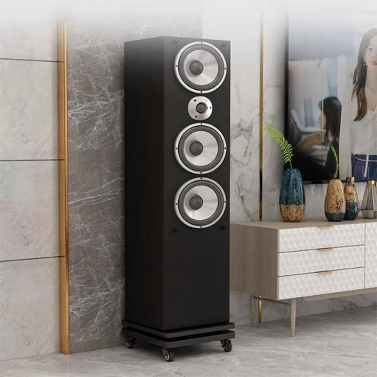 Subwoofer Lautsprecherständer, Lautsprecherisolationsständer, Subwoofer Audioisolationsplattform mit Rädern für Standardlautsprecher,A,30 * 35 * 8CM