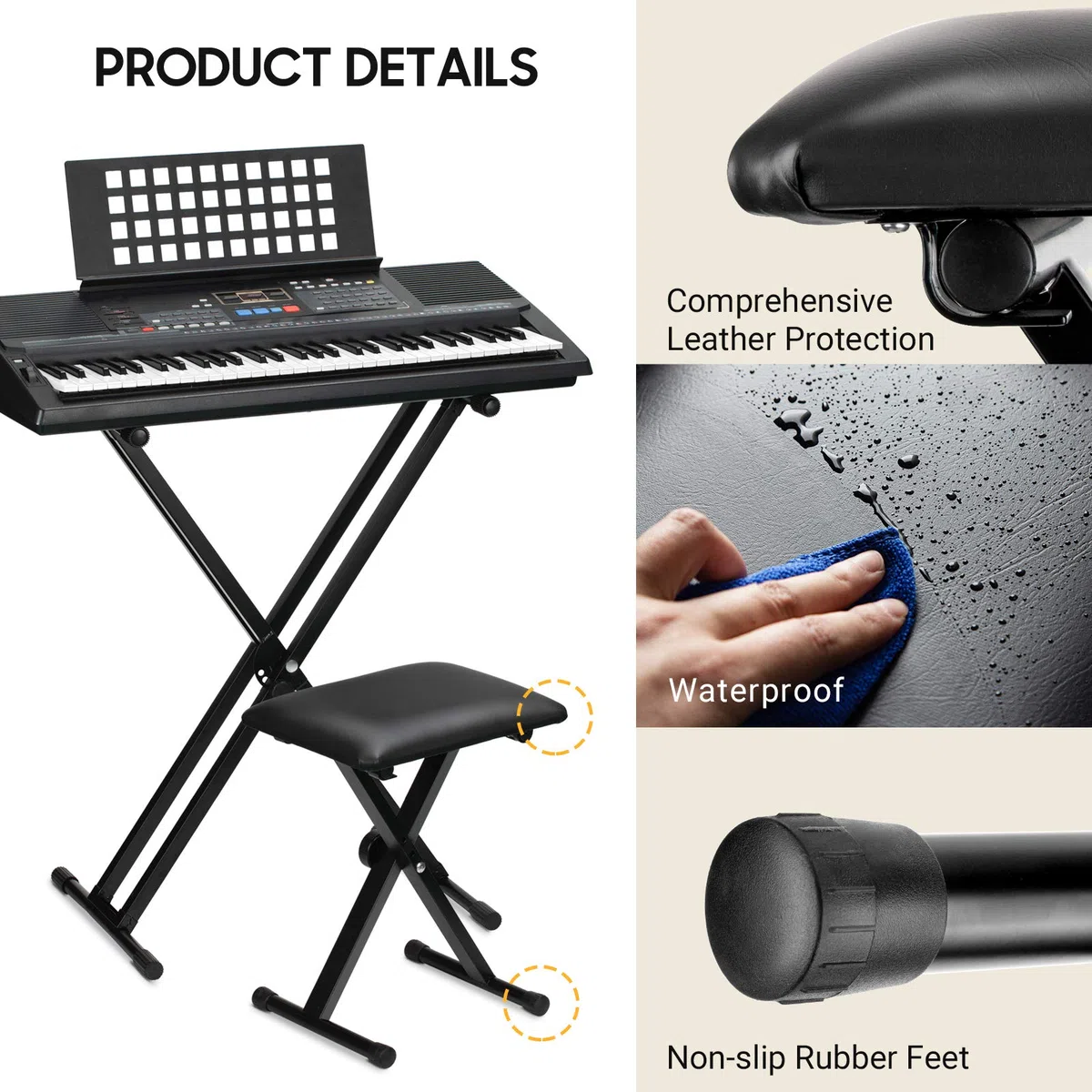 CAHAYA keyboardbank 3-Fach höhenverstellbar klavierbank klappbarer Klavierhocker X-förmig Klavier Sitzbank Pianobank stabil Piano Stool Gepolsterter Klavierstuhl CY0333