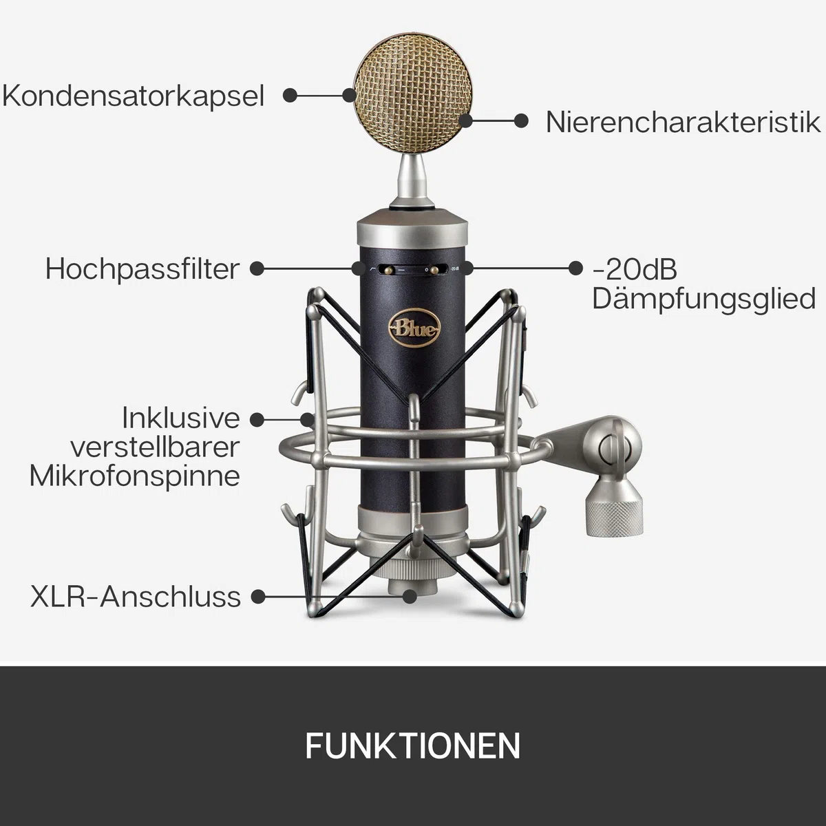 Blue Baby Bottle SL XLR Kondensatormikrofon für Aufnahmen und Streaming, mit Großmembrankapsel, Holzbox zur Aufbewahrung und Spinne zum Aufstellen - Schwarz