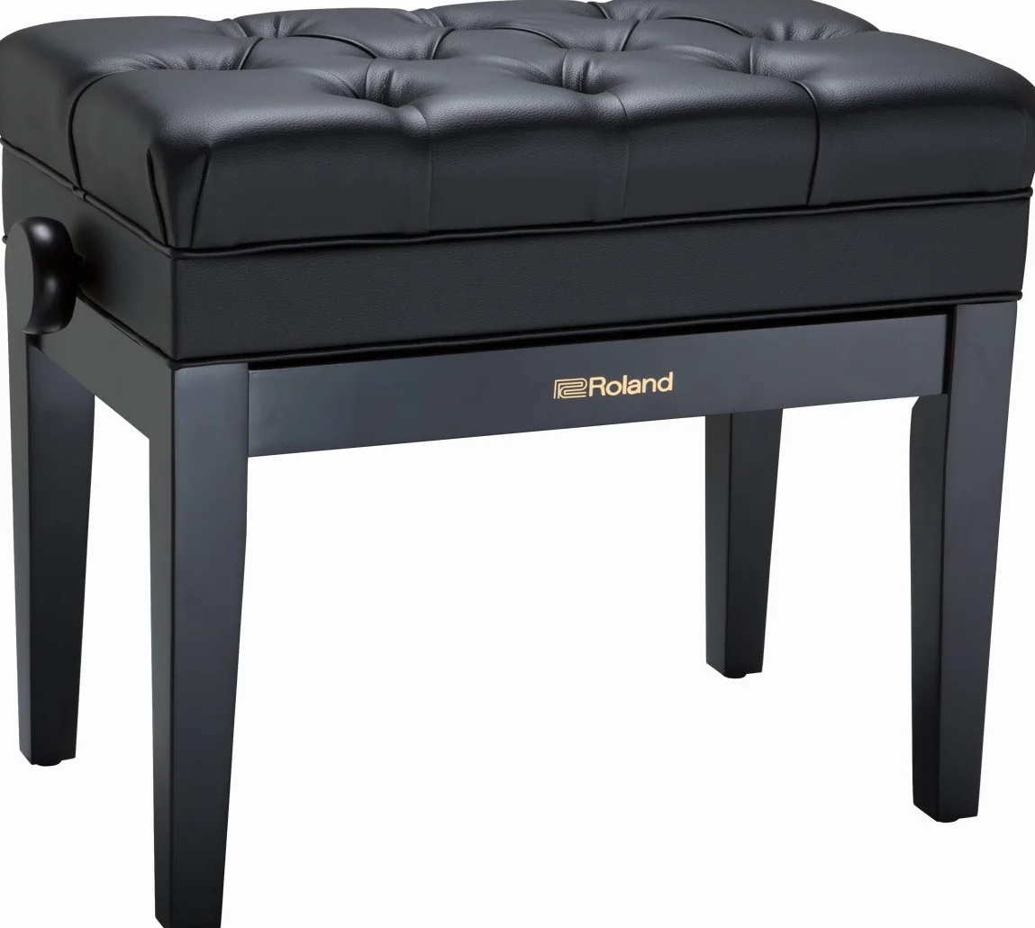 Roland Klavierbank in Hochglanz-Ebenholz-Ausführung mit Vinyl-Sitz und Aufbewahrungsfach für Partituren – RPB-500PE, Poliertes Ebenholz, 64.5 x 37.5 x 25 cm