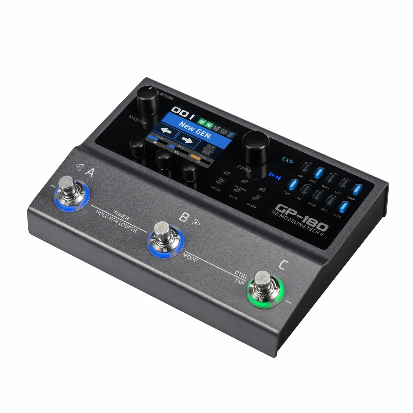 Valeton GP-180 Gitarren-Multieffektpedal – Über 200 Effekte, NAM- und IR-Loader, 12-Modul-Signalkette, 6-In/4-Out USB-Audio-Interface, Bluetooth, Looper und Drumcomputer
