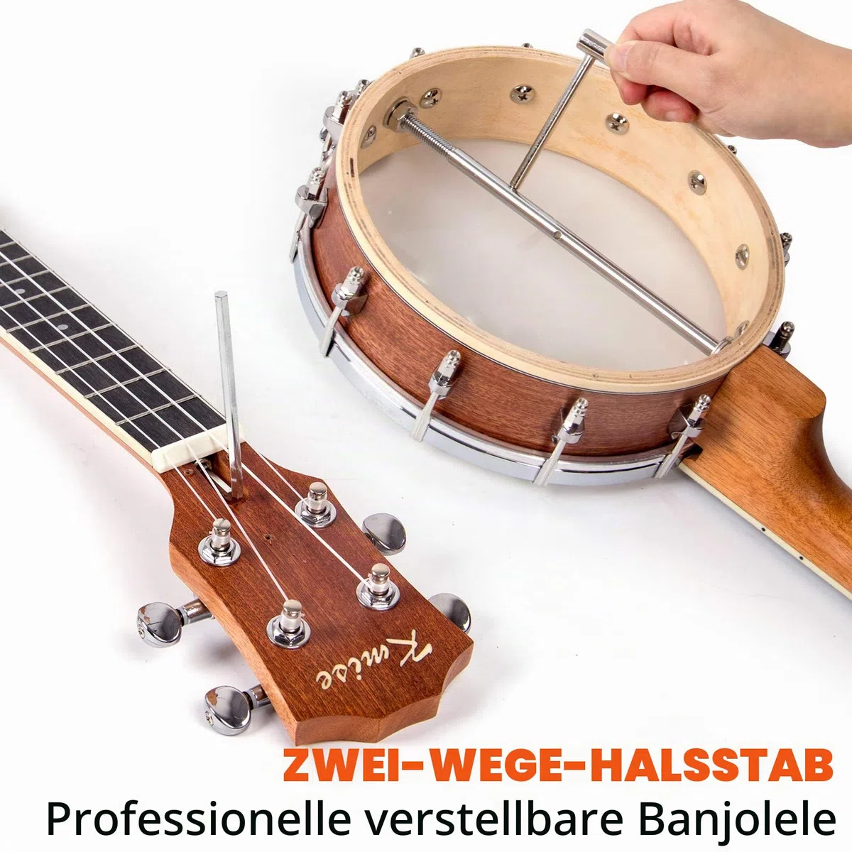 Tenor-Banjo-Ukulele, Kmise Vielseitige Banjolele, 66 cm Banjo-Lele für professionelle Erwachsene Anfänger mit abnehmbarem Rücken, Tasche, Gurt, Stimmgerät, Plektren (Tenor-Banjolele)