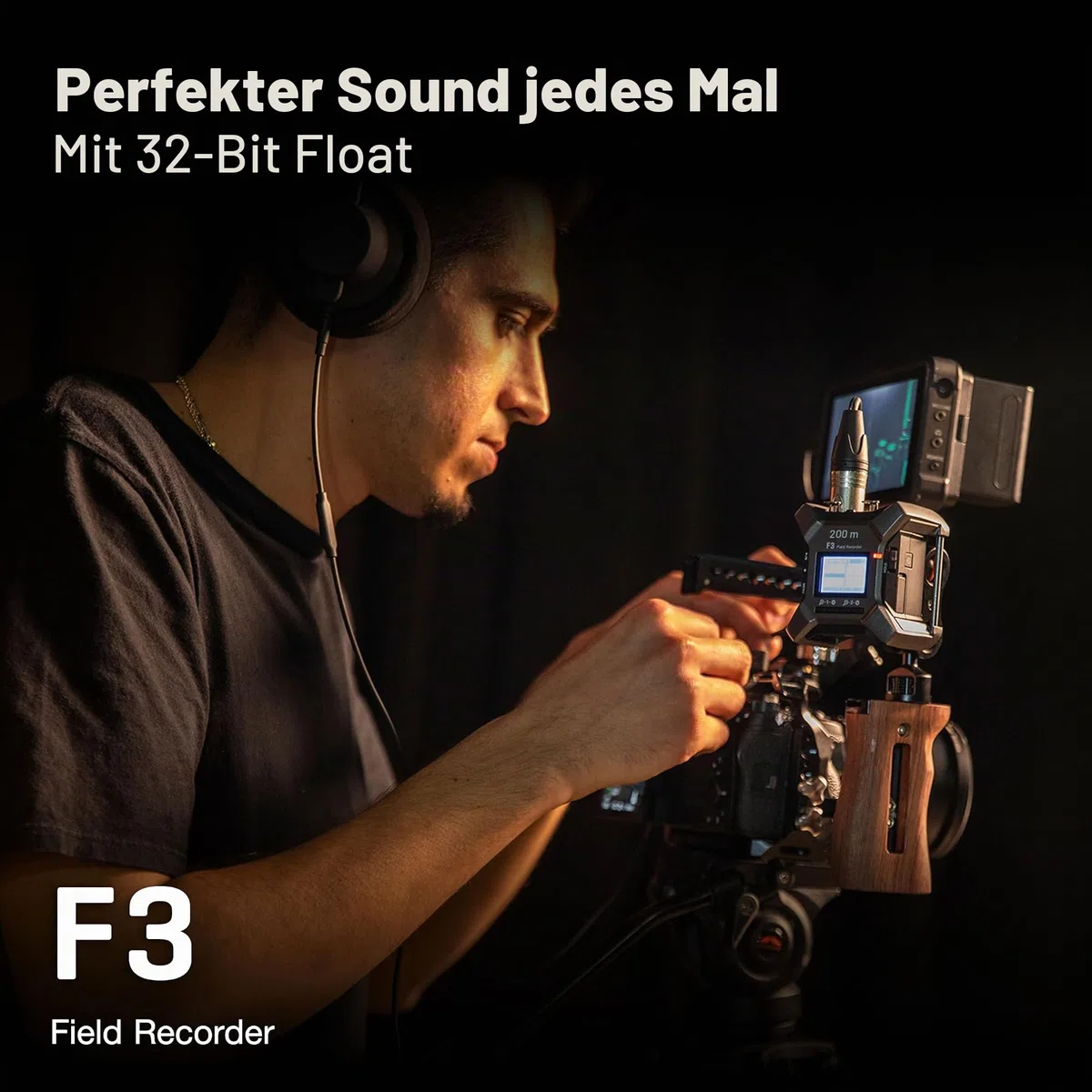 Zoom F3 Professional Field Recorder, 32-Bit Float Recording, 2-Kanal-Recorder, Dual-AD-Konverter, 2 verriegelbare XLR/TRS-Eingänge, batteriebetrieben, kabellose Steuerung