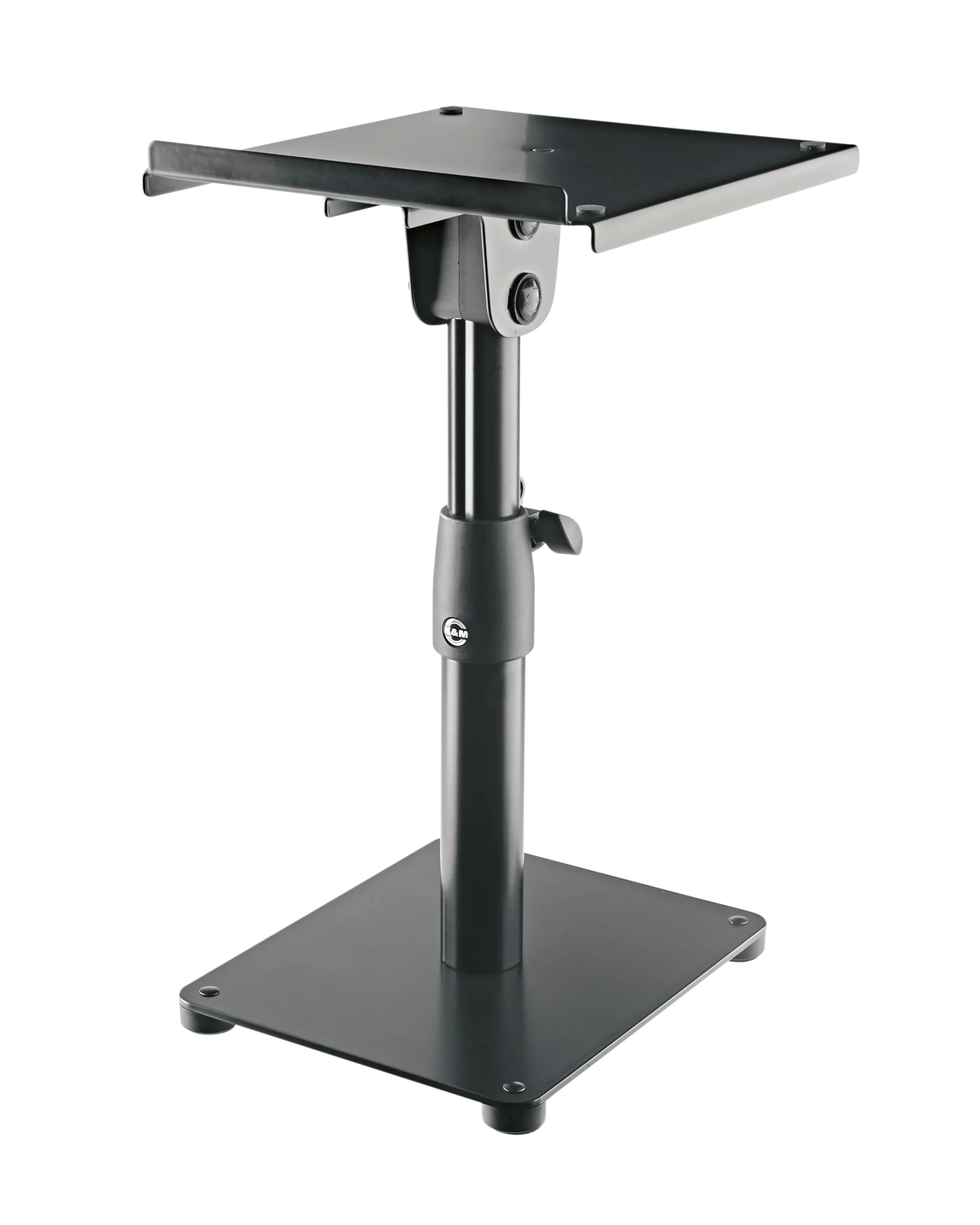 K&M 26776 Neigbares Monitor Tischstativ Schwarz, Stahl - höhenverstellbare Ablage für Nahfeldmonitore - neigbare Platte