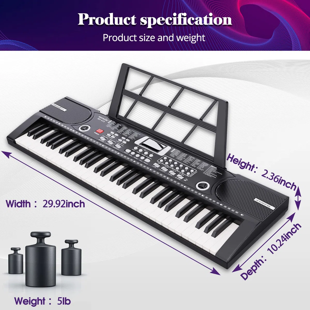 Digital Piano Klavier 61 Tasten Elektronisches Keyboard Musikinstrument mit Lautsprechern und Unterrichtsmodi