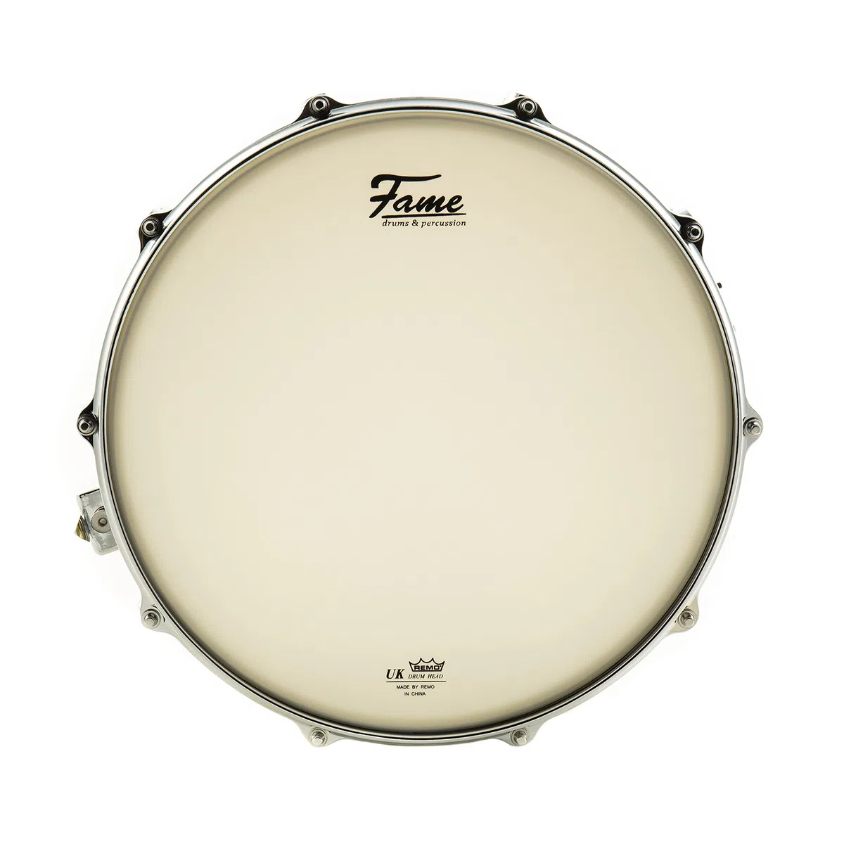 Fame FSB-65 Hammered Brass Snare Drum, 14"x6.5", Professionelle Qualität, Gehämmerter Messing Kessel, 10 Stimmschrauben, Gußspannreifen, Inklusive Drum Sticks, Gold"
