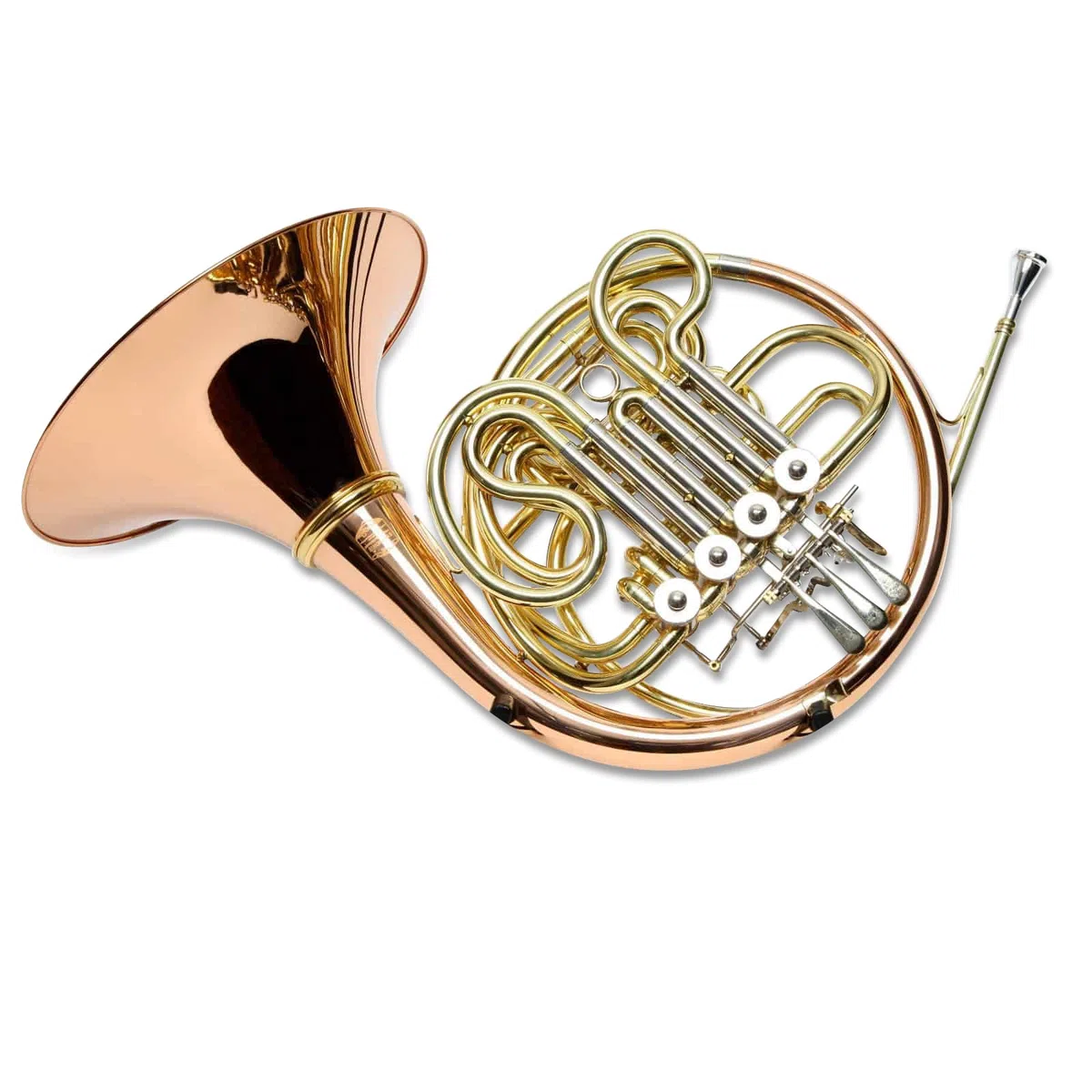 Waldhorn/Doppelhorn in Bb/F, Goldmessing inkl. Luxus-Hartschalenkoffer und Zubehör, Neu