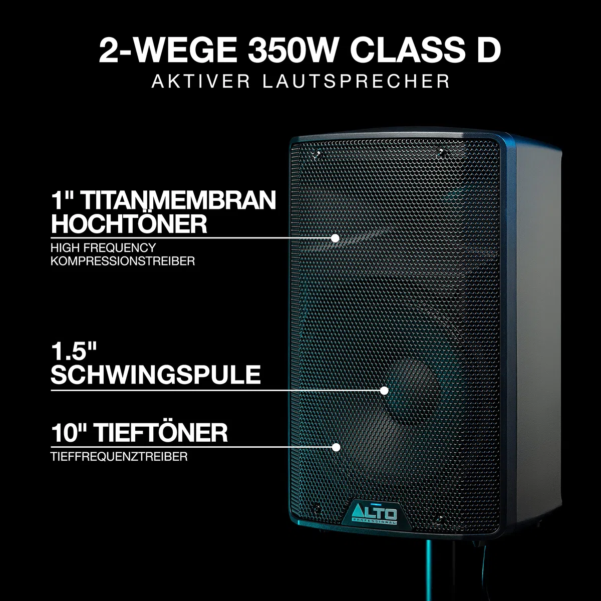 ALTO TX310-350W Aktiver PA-Lautsprecher mit 10" Tieftöner für Mobile DJs und Musiker, Kleine auftrittsorte, Feiern und Sport-Events