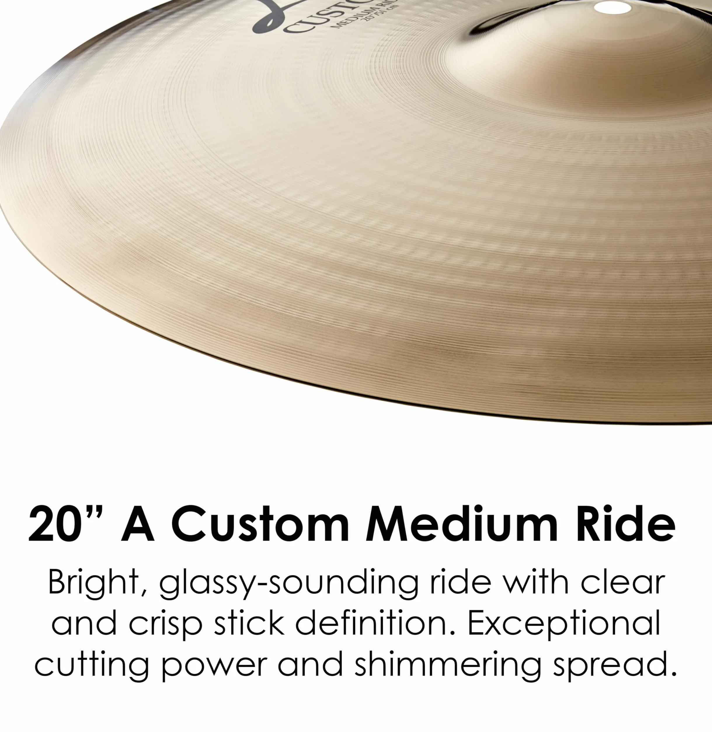 Zildjian A Custom Series - 20" Medium Ride Cymbal - Brilliant Finish, Updated