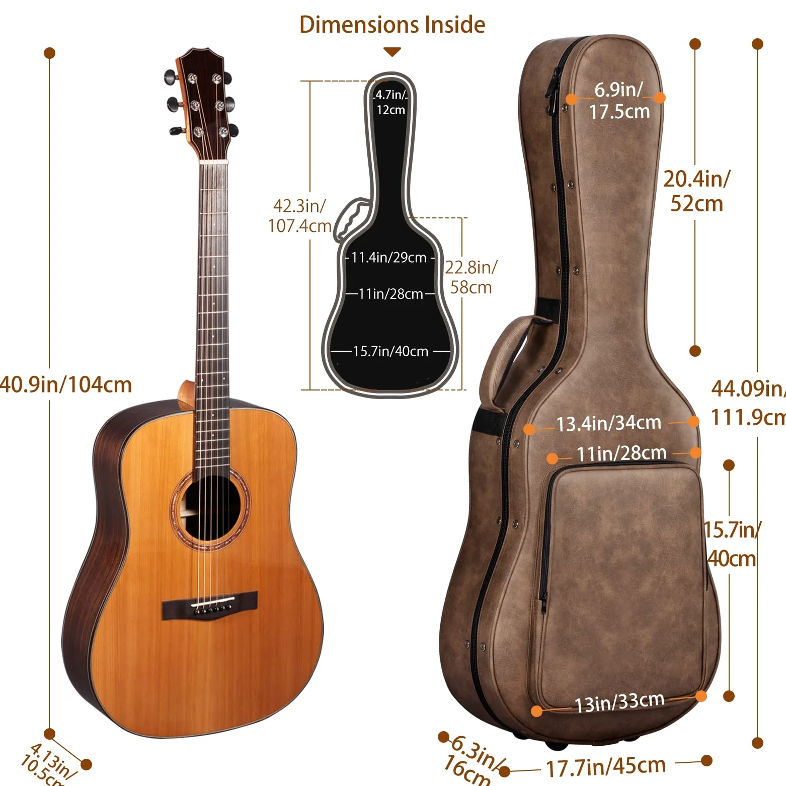 CAHAYA Akustikgitarre Koffer Hardshell 20mm Dicke Polsterung Wasserdichtes PU-Design Einfache Reinigung geeignet für 40 41 Zoll Akustikgitarre CY0227