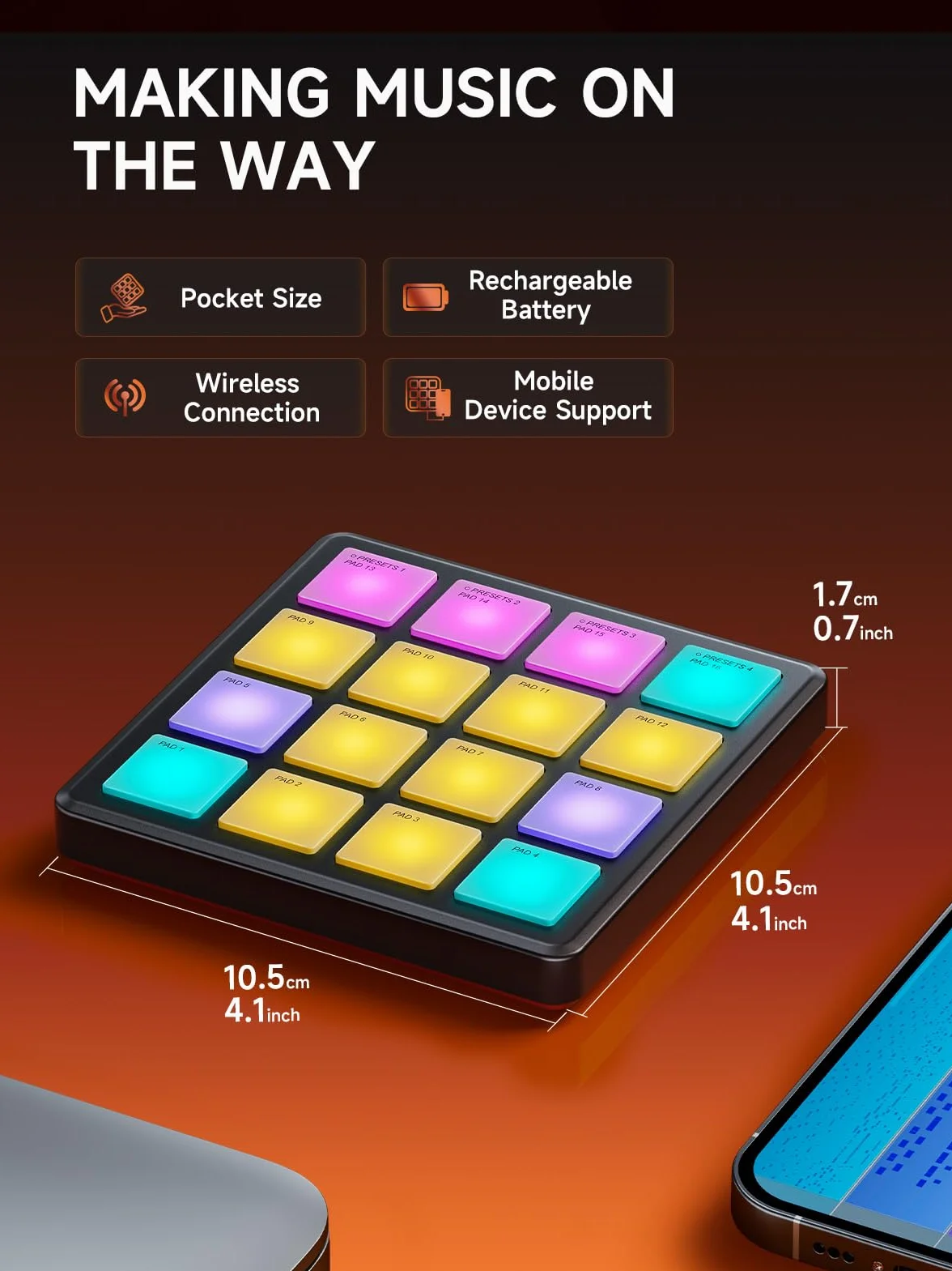 Donner MIDI Controller Pad Beat Maker Maschine mit 16 Beat Pads, Tragbares MIDI Pad Inklusive Note Repeat Funktion und Musikproduktionssoftware, STARRYPAD MINI Drum Machine mit 40 Programmen