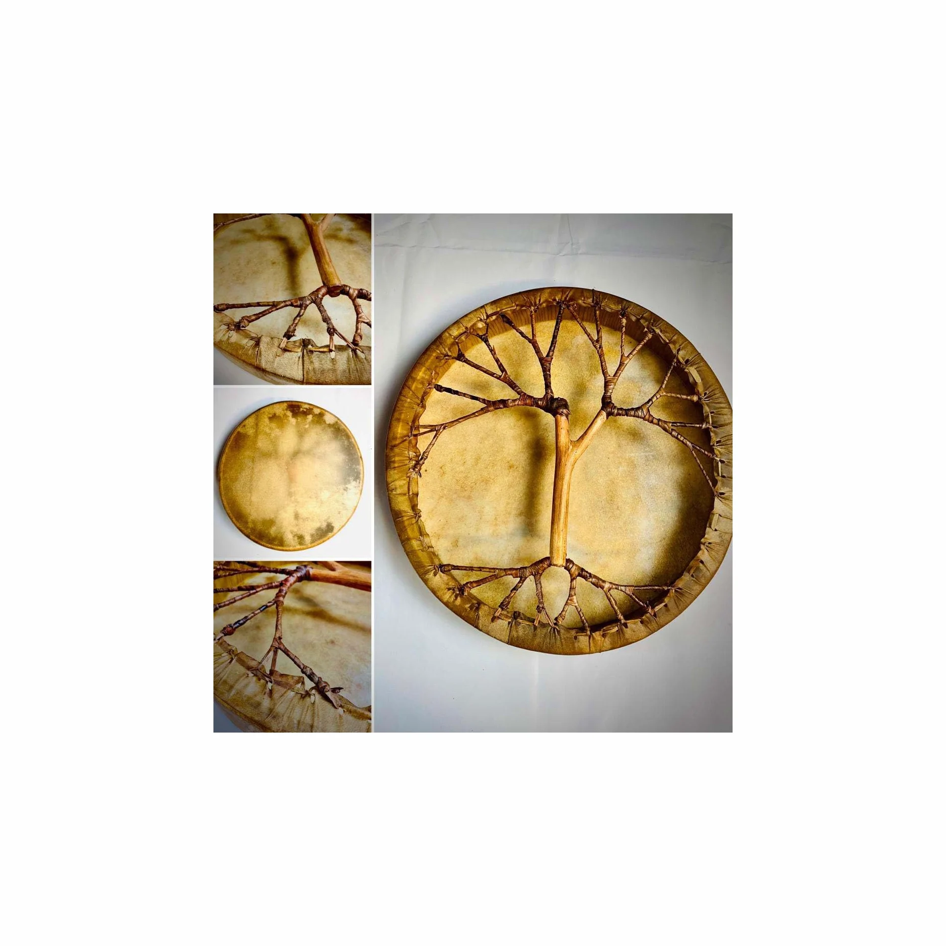 Shamanentrommel Ziegenhaut Ø 50 cm mit Griff im Baum Stil Rahmentrommel im mysevendo Set Rund Shaman Drum Goat Skin inkl. Stick