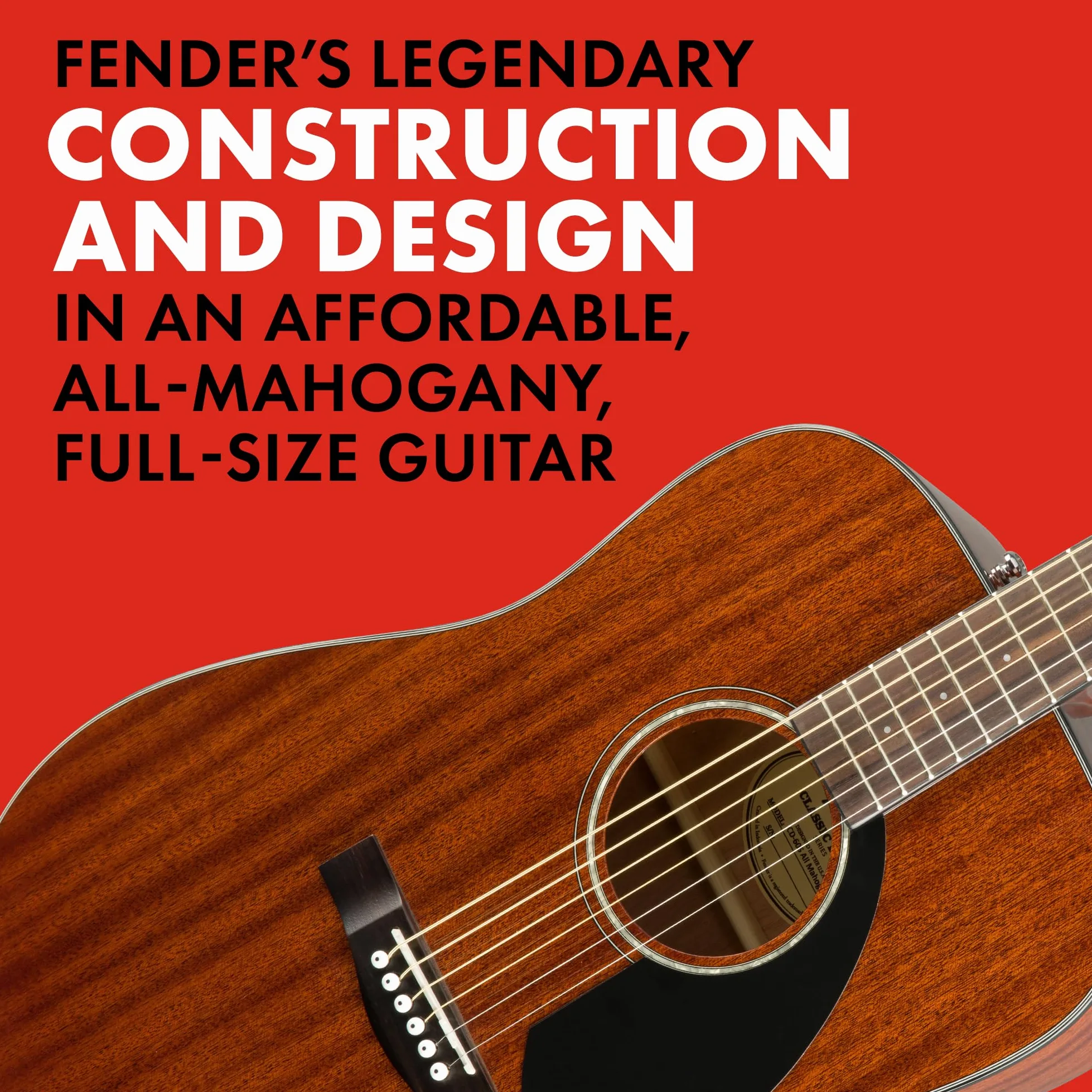 Fender CD-60S Dreadnought, Walnut Fingerboard, All-Mahogany, Natural, Full Size, 970110022, Comes with Free Virtual Lessons