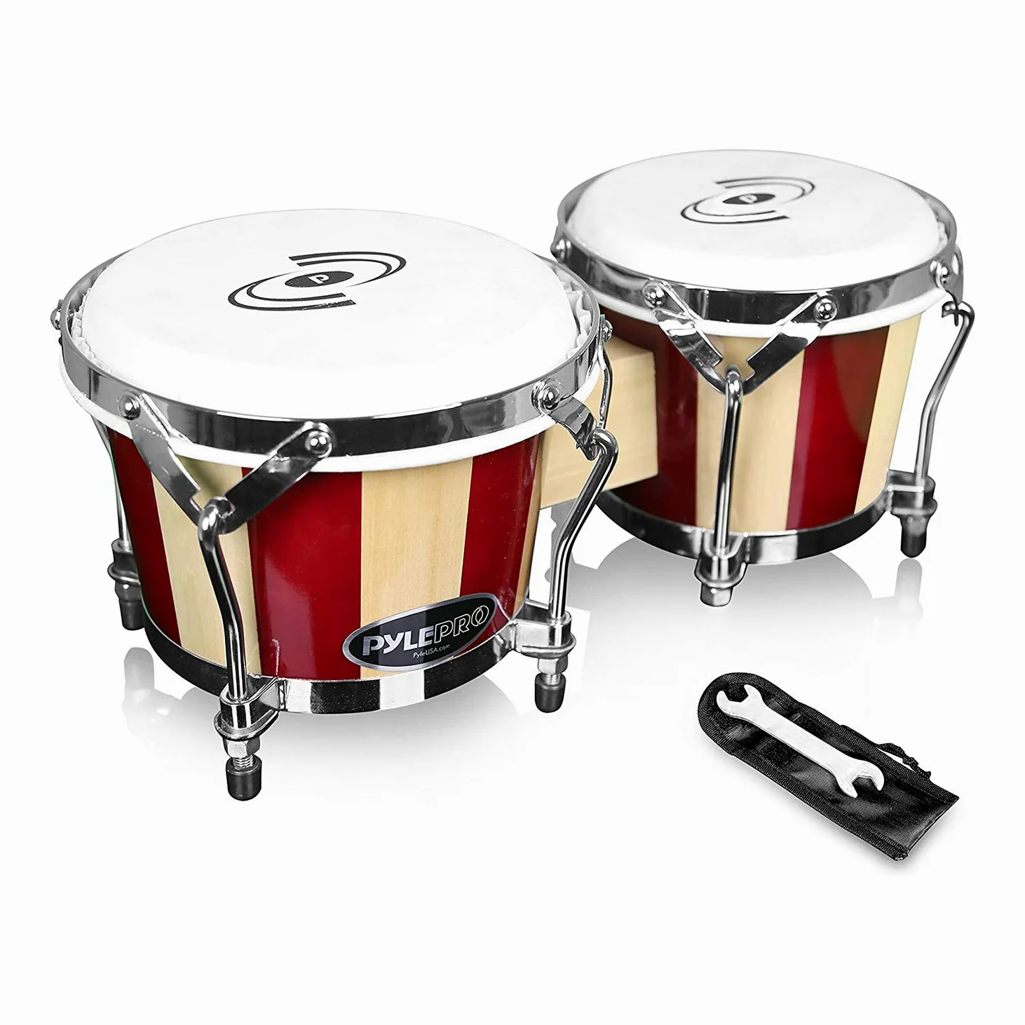 Pyle Bongo Trommel, Handtrommel, Bongo-Set 6.5”&7.5”/16.5cm&19cm, Handtrommel für Erwachsene, Anfänger & Profis, Hand Drum, Bongos, Schlagzeug- aus Holz, Stimbar, Leicht & Hochwertig