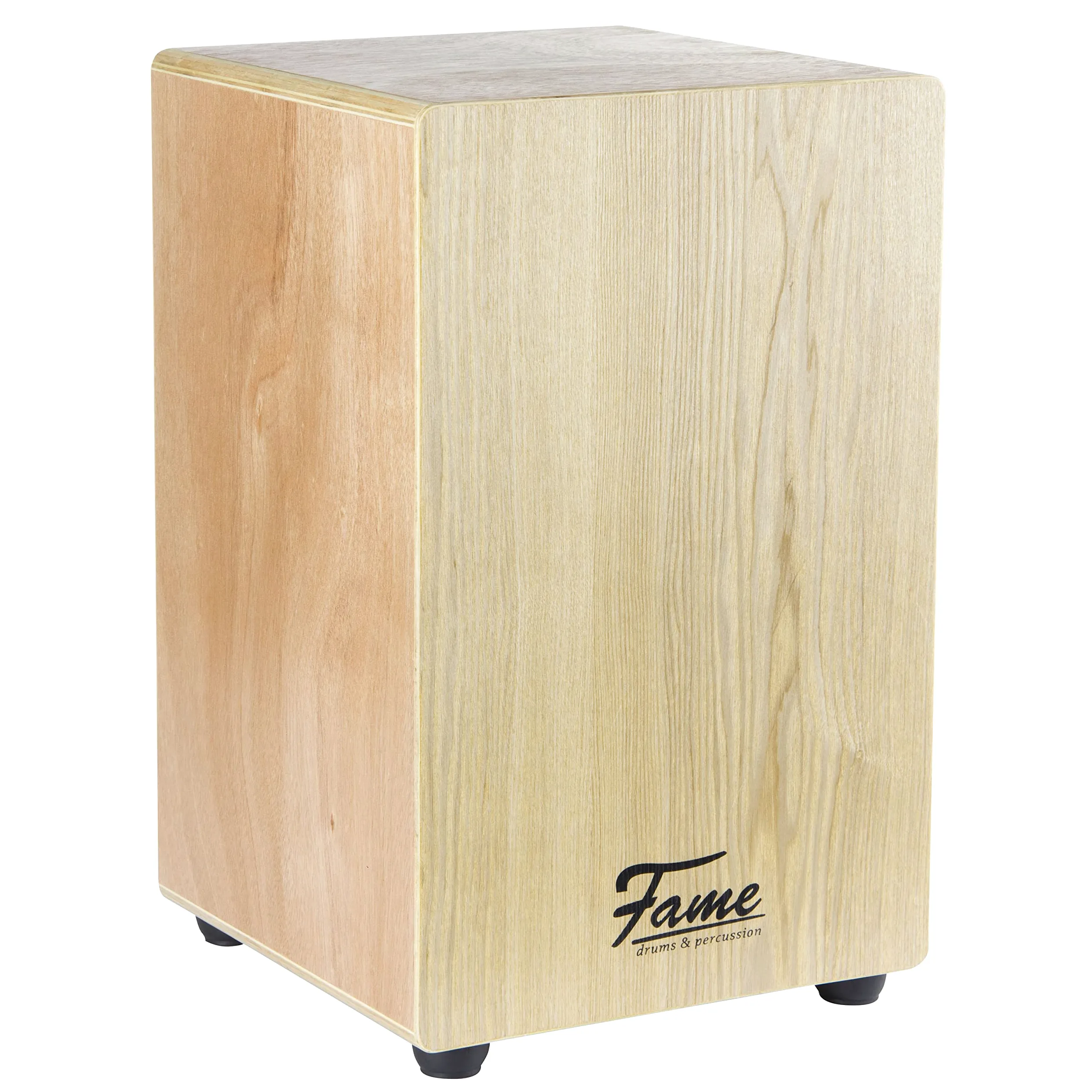 Fame Beginner Cajon, Einsteiger Cajon aus 7-lagigem Sperrholz, Drum Box mit abgerundeten Kanten, Schlagfläche aus Esche, Snare-System Gitarrensaiten