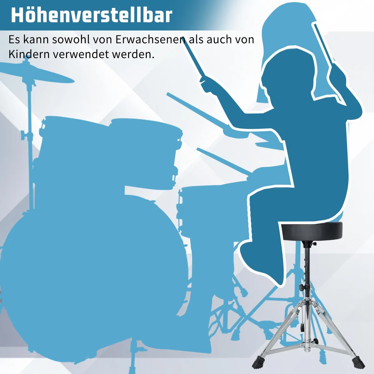OUUTMEE Drum Throne Drumhocker, gepolsterter Sitz, 18,1 bis 22,8 Zoll, höhenverstellbar, runde Oberseite, Drum Chair mit Stabiler Stativbasis, Percussion und Keyboardspieler