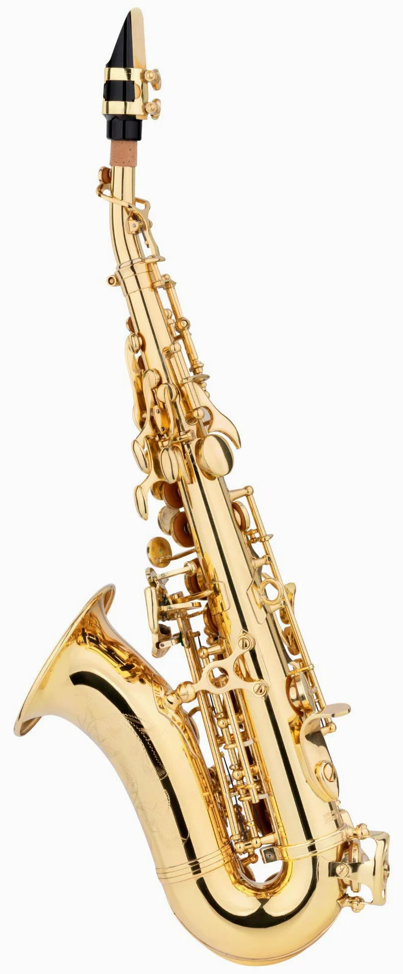 LSS-20Lc Sopran-Saxophon gebogen - aus lackiertem Messing - Kräftiger, runder Klang - Inklusive ESM Mundstück aus deutscher Fertigung und Leichtkoffer mit Rucksack-Garnitur - lackiert