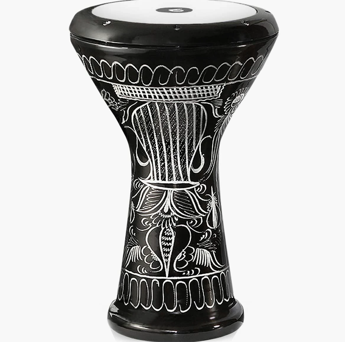 Orientalische Aluguß Handtrommel Darbuka, Dümbek mit Tasche, Schlüssel und Ersatzfell