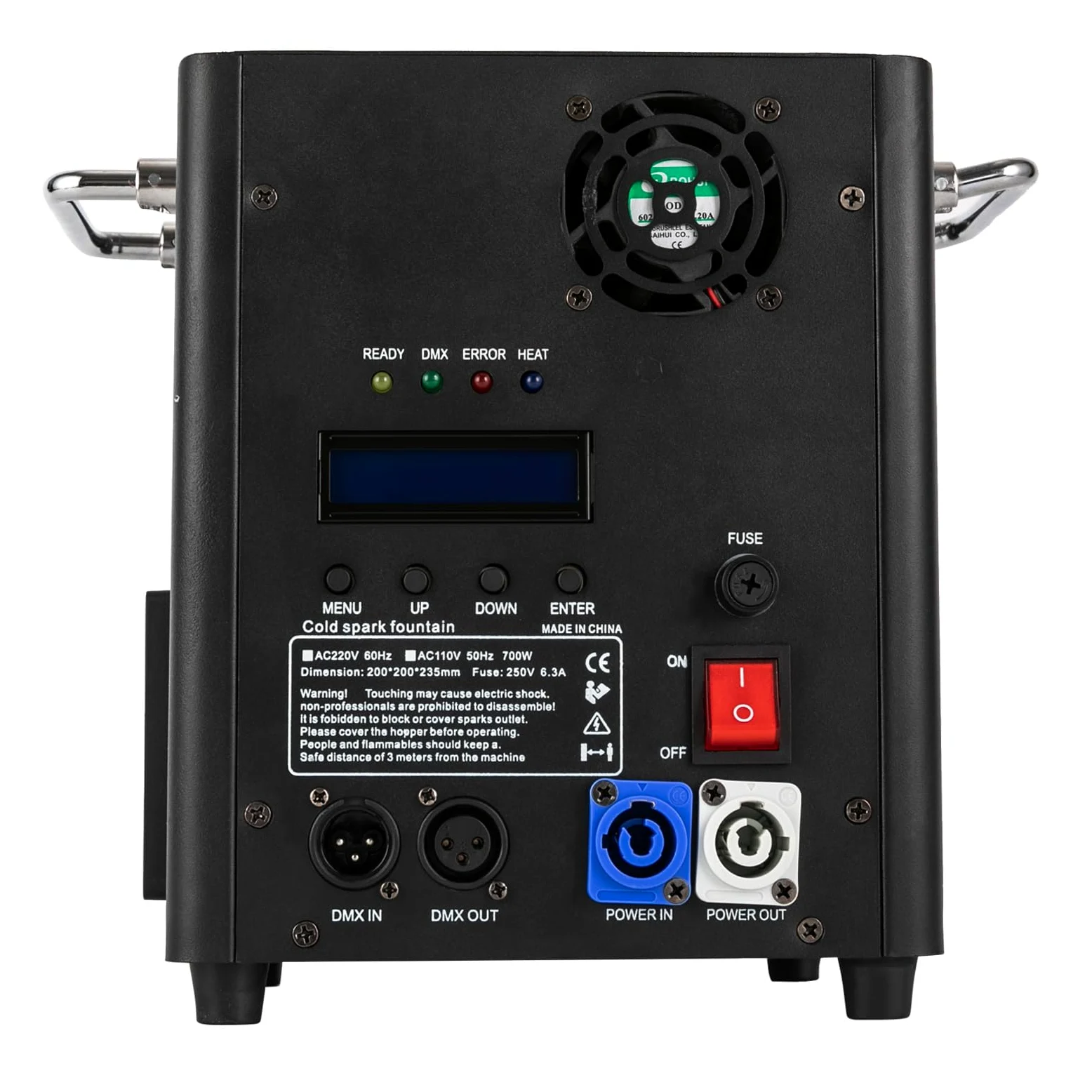 Pyrotechnikmaschinen 700W DMX Sparkular Funkenmaschine Feuerwerk Bühnen Fernbedienung, Cold Spark Machine Spezialeffekt Maschine Professionelle DJ-Ausrüstung, Einstellbare Injektionshöhe