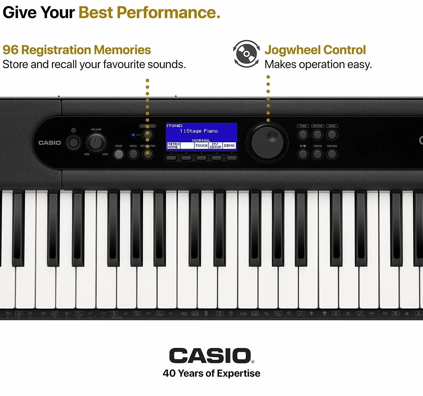 Casio Casiotone CT-S400 Keyboard mit 61 anschlagdynamischen Tasten, 600 Sounds und 200 Begleitrhythmen, schwarz