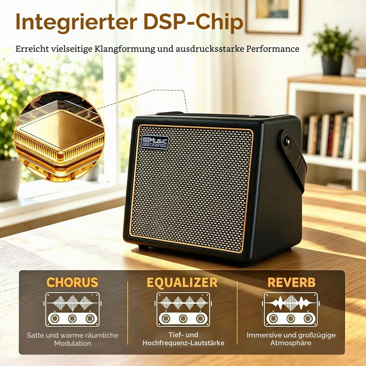 Coolmusic 30W Akustischer E-Gitarrenverstärker BT Tragbarer Gitarrenverstärker Lautsprecher mit Mikrofoneingang Bass Lautstärkeunterstützung Höhenregel Reverb-Effekt