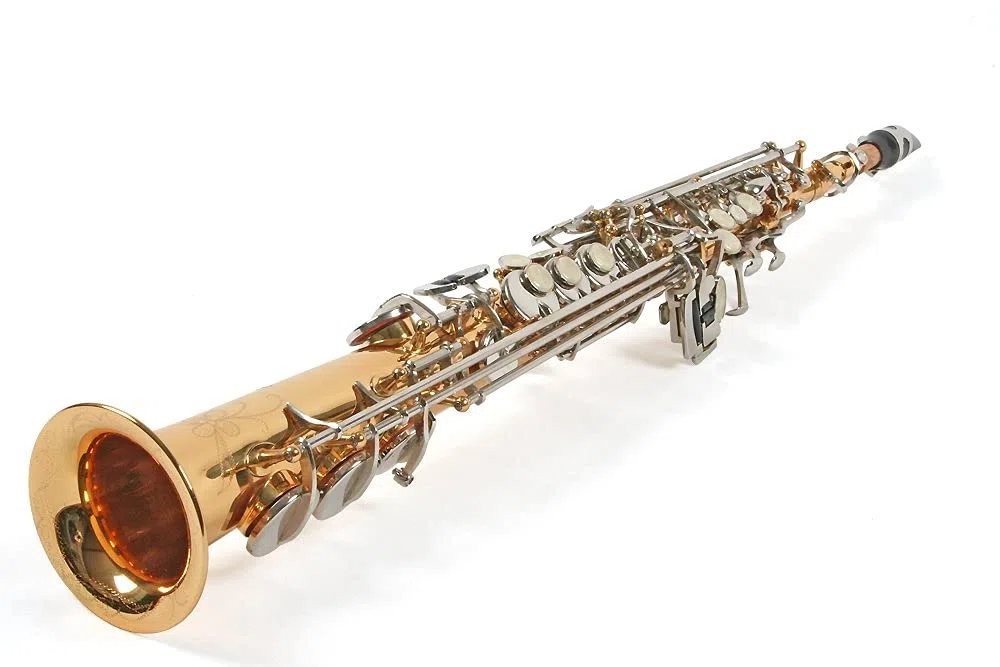 Sopran Saxophon, gerade, gold/chrom, mit Koffer