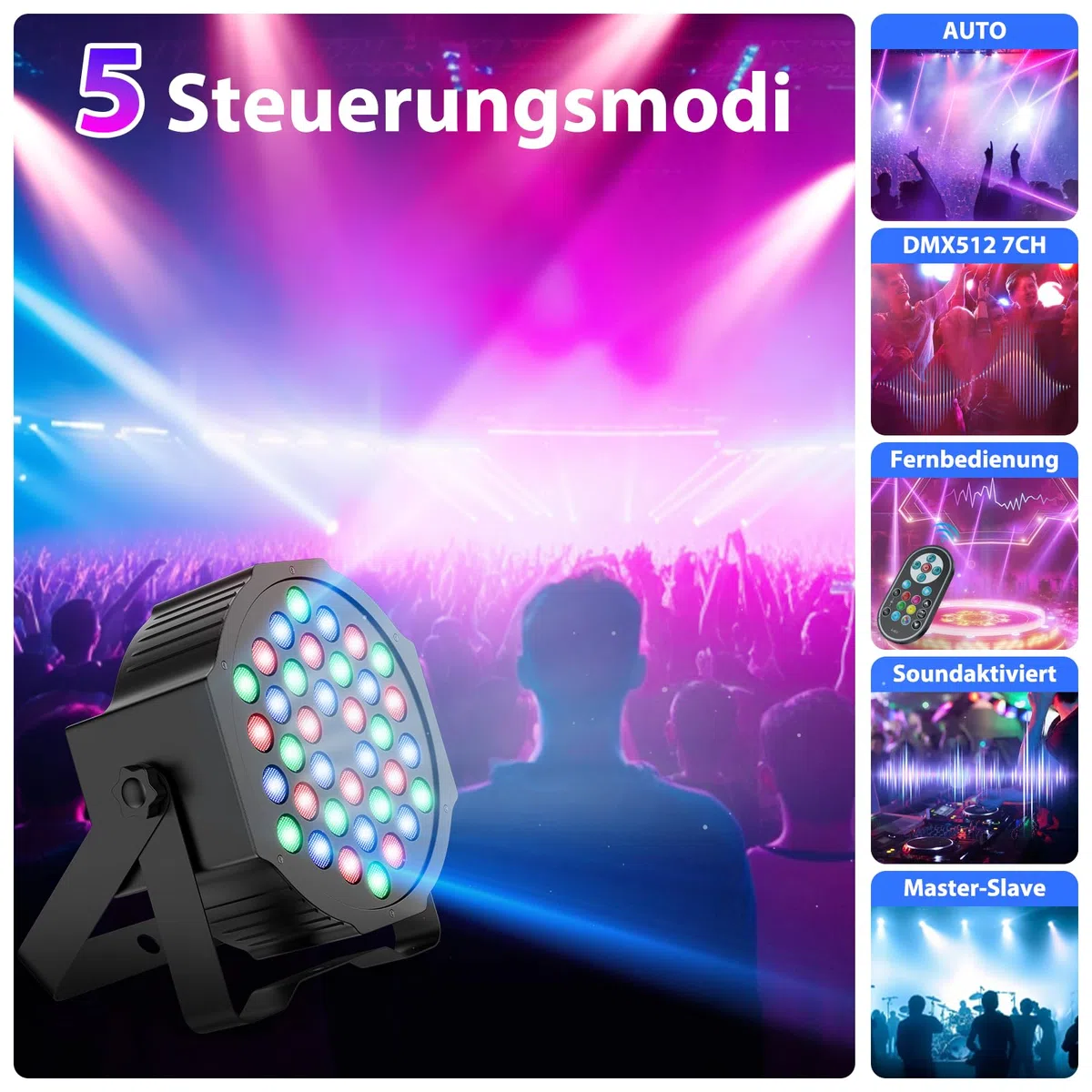 4PCS RGB LED Par Strahler, 72W Bühnenlicht mit Fernbedienung und DMX512, Discolicht Partylicht 9 Modi für Party Disco Bühne Hochzeit Weihnachten Event