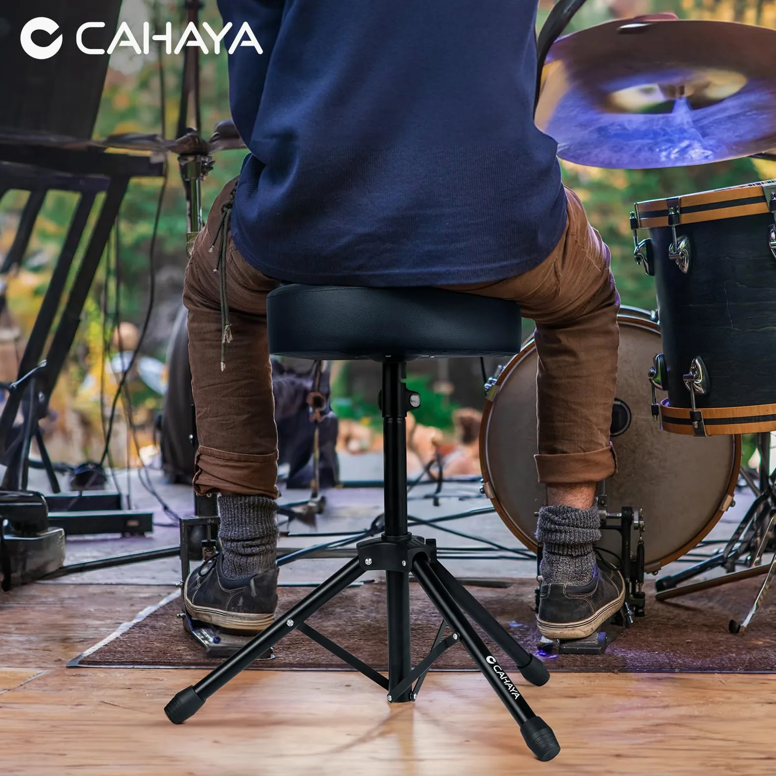 CAHAYA 6,5 cm Extra Dick Gepolsterter Schlagzeughocker: 168kg Superbelastbar Trommelhocker, Klappbar Drum Hocker, Schwarz, CY0334
