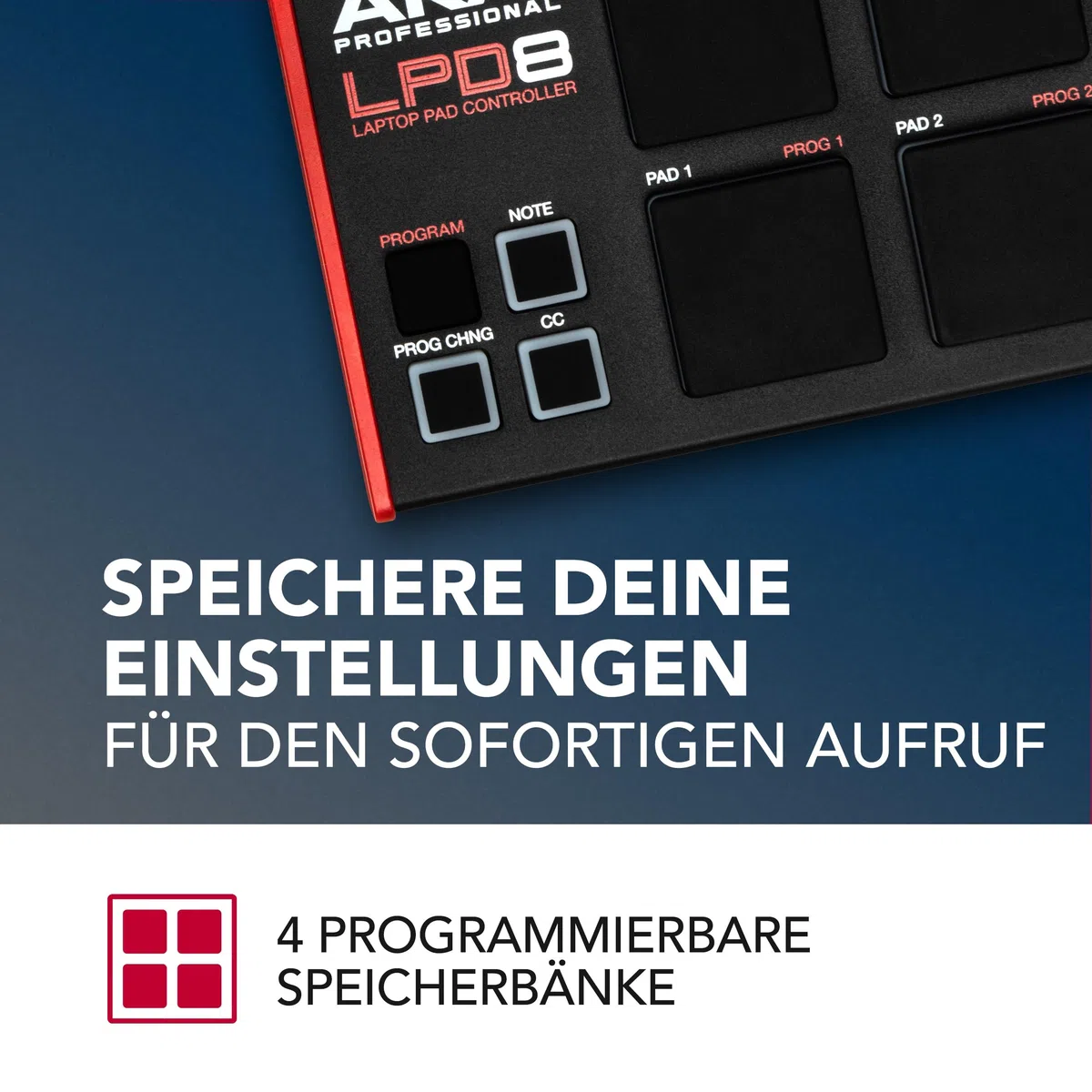 Akai Professional LPD8 - USB MIDI Pad Controller Drum Machine mit MPC Drum Pads für Mac und PC, Zuweisbaren Drehreglern und Musikproduktionssoftware