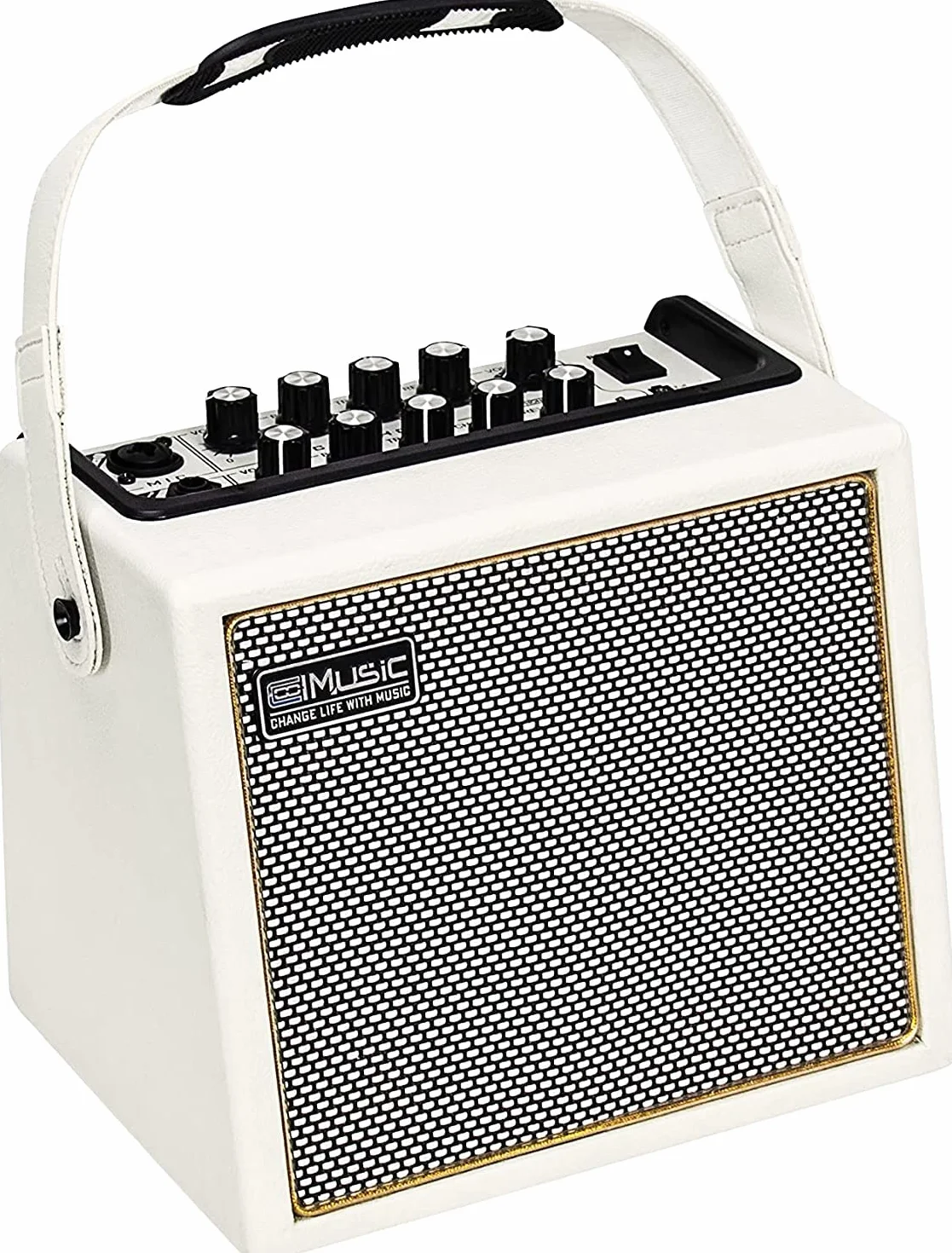 Coolmusic 30W Akustischer E-Gitarrenverstärker BT Tragbarer Gitarrenverstärker Lautsprecher mit Mikrofoneingang Bass Lautstärkeunterstützung Höhenregel Reverb-Effekt(Weiß)