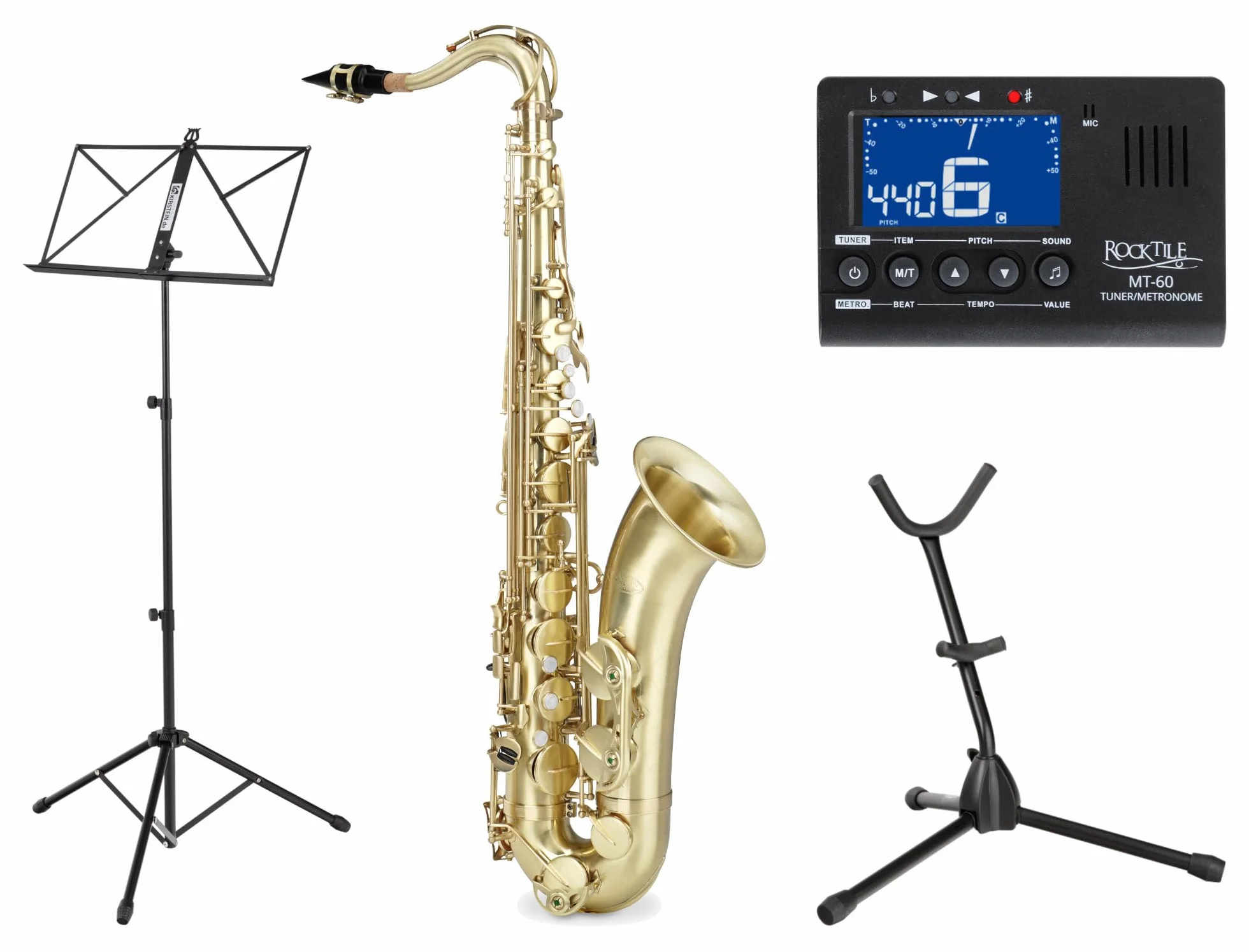 Classic Cantabile TS-450 Bb Brushed Tenorsaxophon Set (Zubehör: Mundstück, Koffer/Rucksack, Saxofonständer, Stimmgerät/Metronom, Notenständer) Messing gebürstet