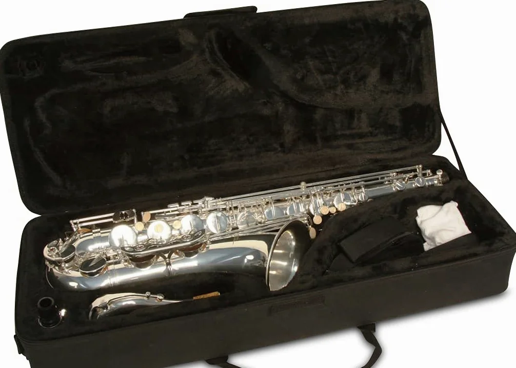 Original SYMPHONIE WESTERWALD Design Tenorsaxophon Tenor Saxophon, echt versilbert, inkl. Luxus-Hartschalenkoffer und Zubehör, Neu