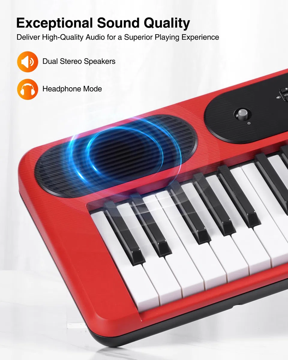 LEKATO Keyboard Piano 61 Tasten Elektronisches Keyboard für Einsteiger Beleuchtete Tasten LED-Anzeige Rot